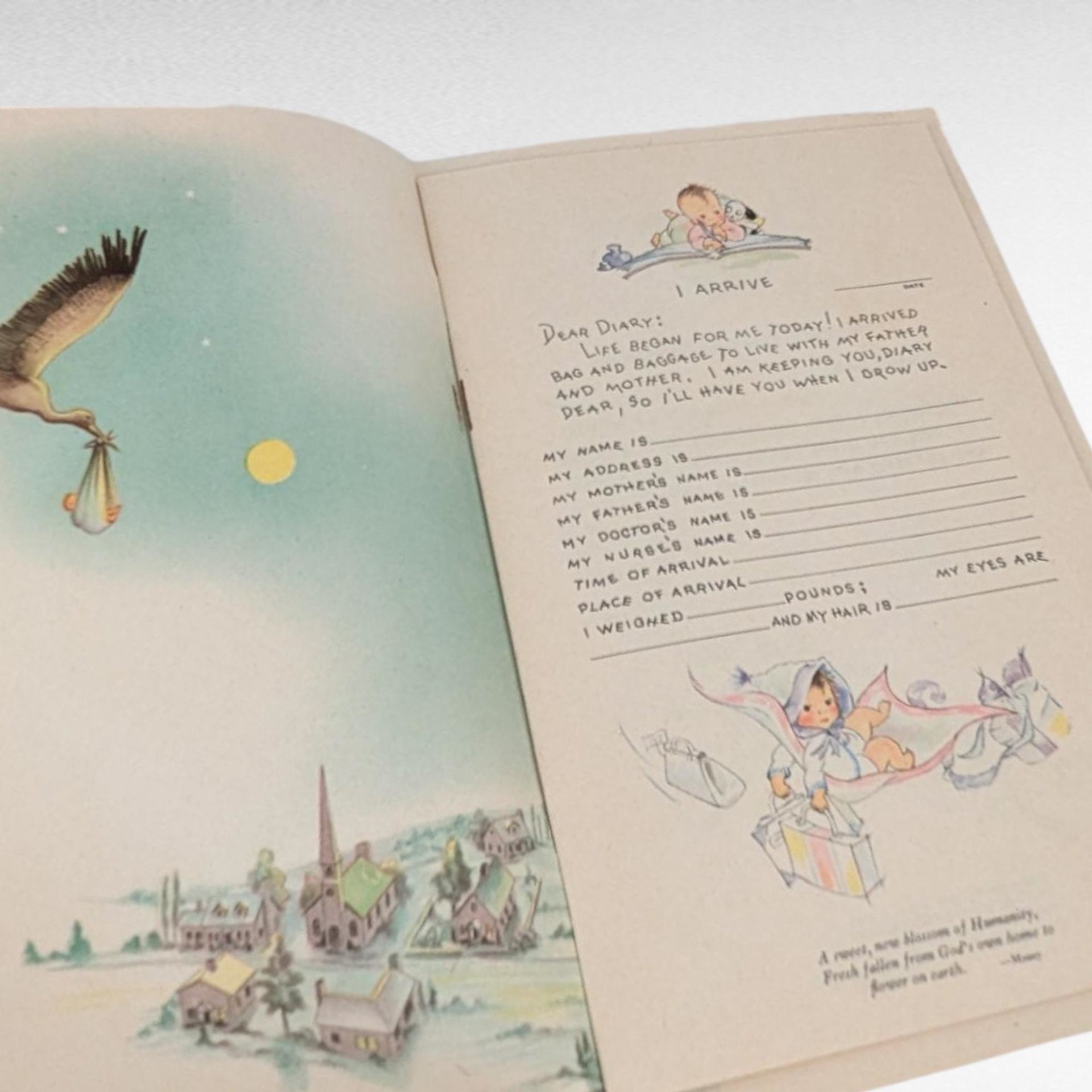 Vintage Baby Diary Memory Book, Mid Century Jeweler Advertisement, Softcover Keepsake Journal, 1930s Baby Shower Gift, Nursery Ephemera