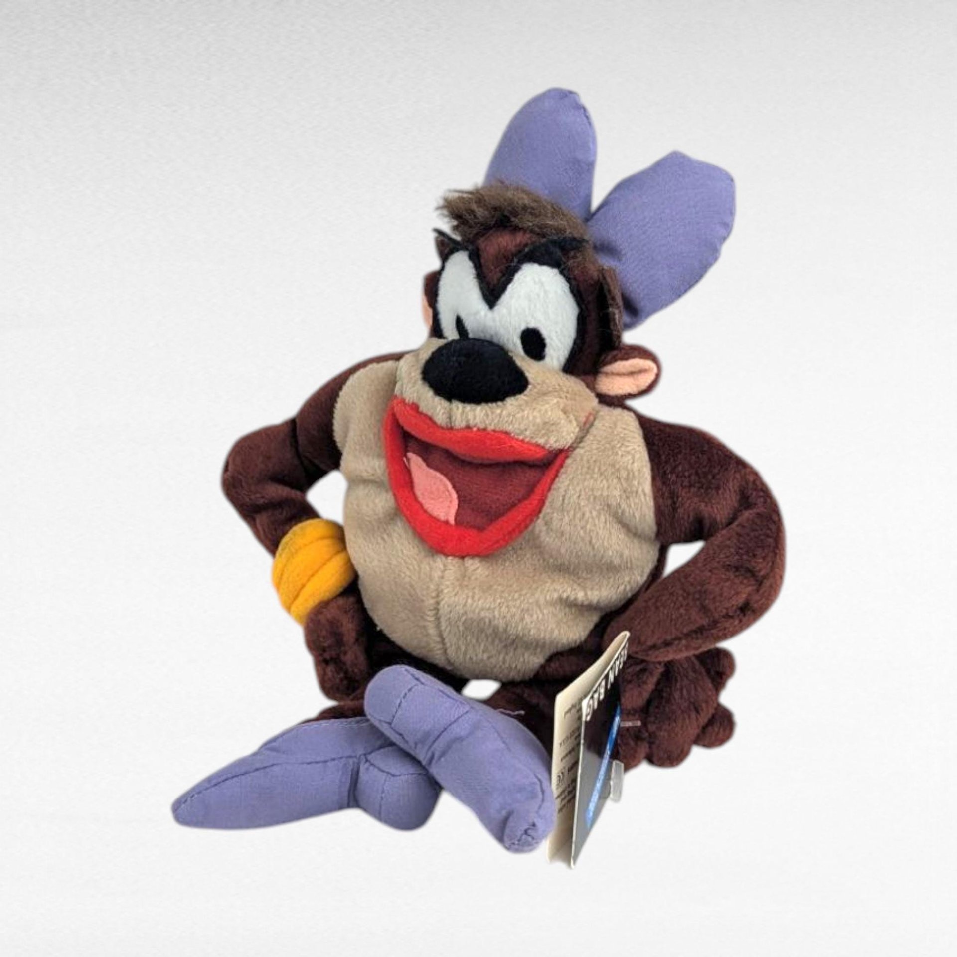 Vintage 1998 Tasmanian She-Devil Plush, Warner Bros Looney Tunes Bean Bag, Collectible 90s Cartoon Character Toy with Tag