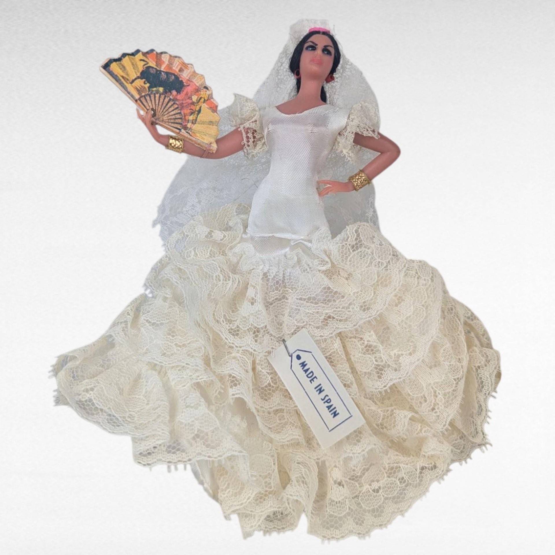 Vintage Pair Spanish Flamenco Dancer Dolls, Made in Spain, 6.5 Inch, Lace Dress, Figurine Collectible Set, Traditional Folk Art