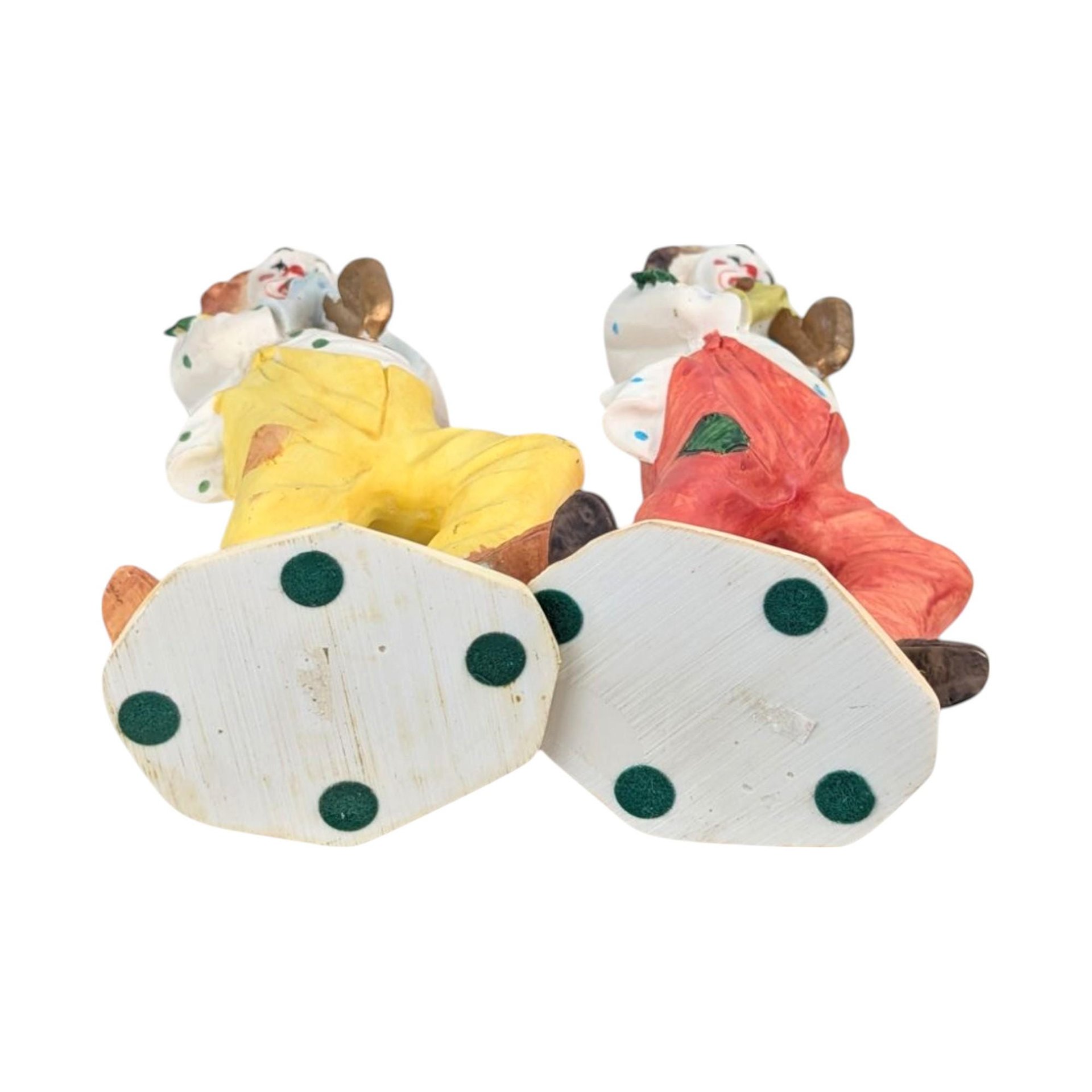 Vintage Resin Clown Figurines, 8" Clown Decor, Whimsical Clown Pair, Gift for Clown Collector, Circus Decor