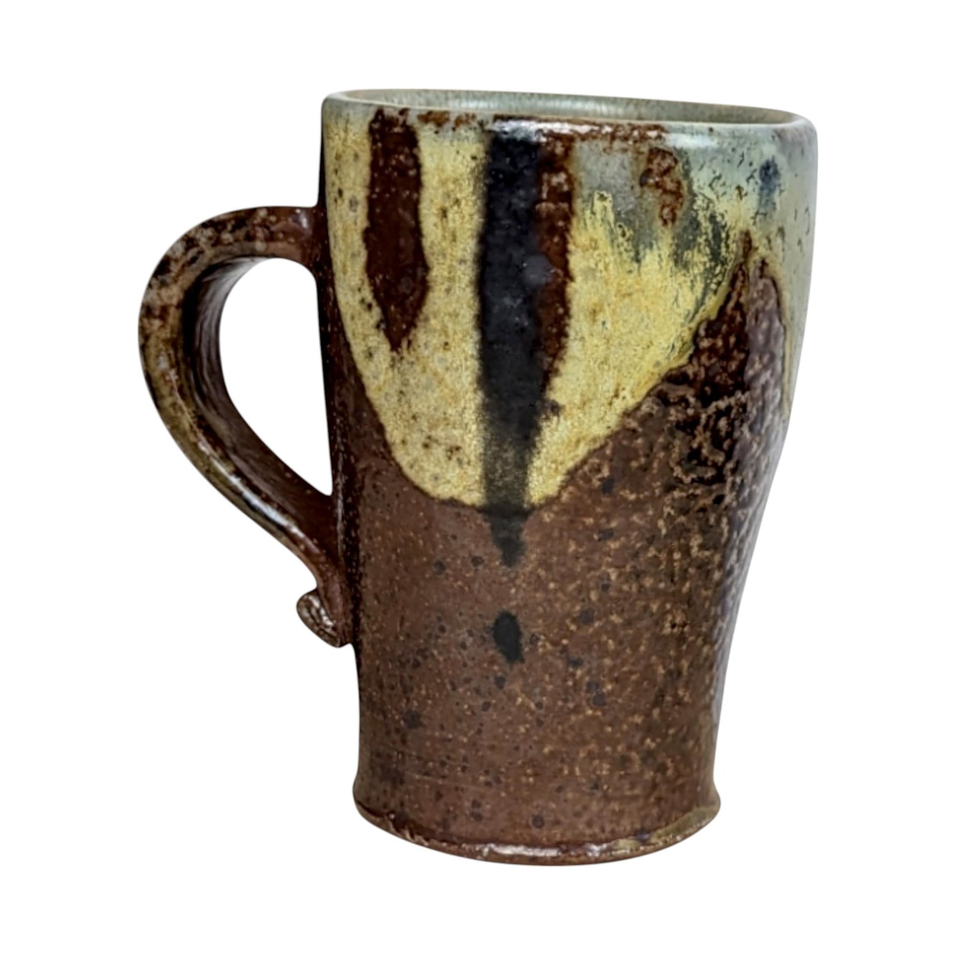 Vintage Handmade Pottery Mug, Studio Pottery, Signed CS, Brown and Tan Glaze, Rustic Coffee Mug