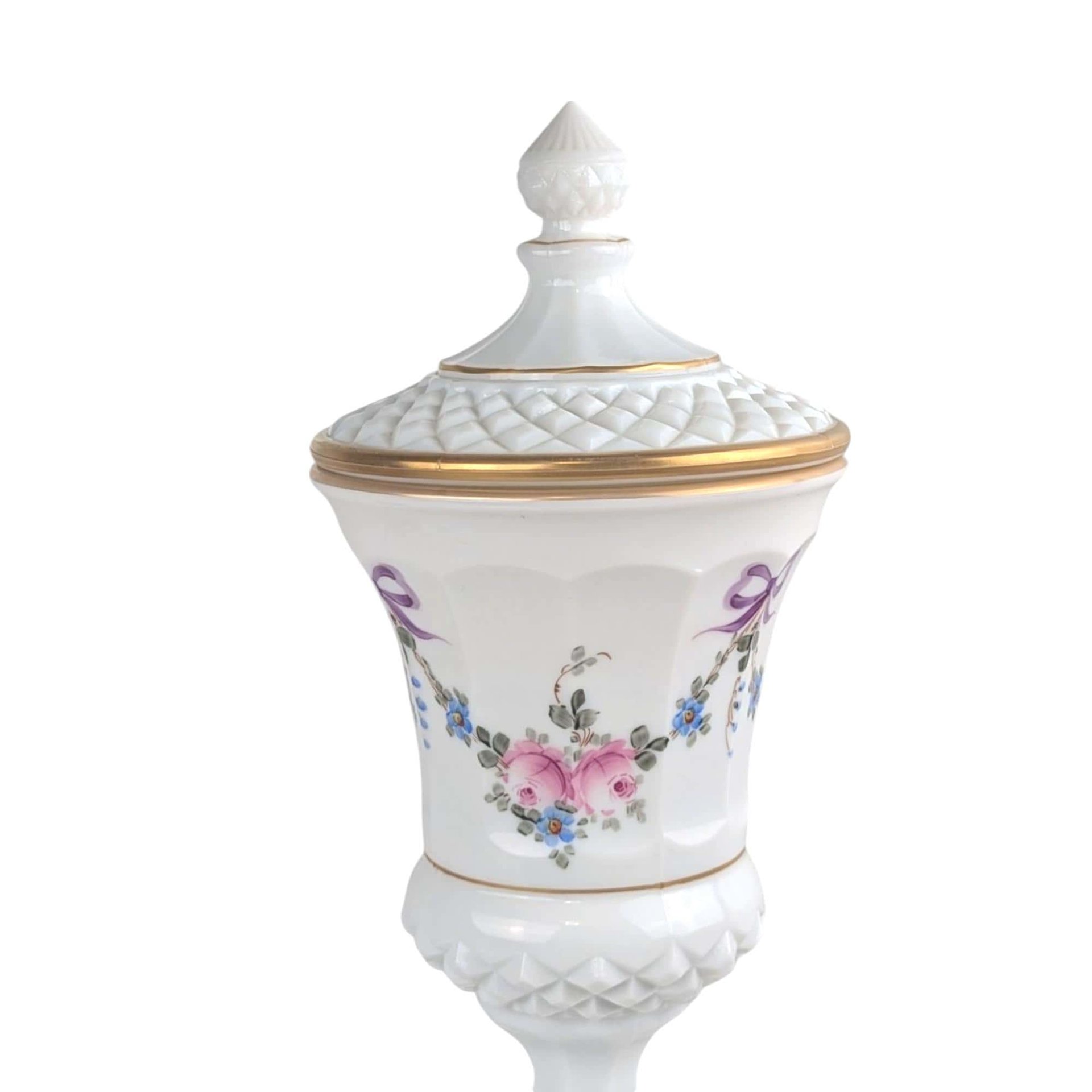 Vintage Westmoreland Roses and Bows Footed Urn with Lid, 12.5" Height, Porcelain Decorative Urn, Elegant Home Decor, Gift for Collector