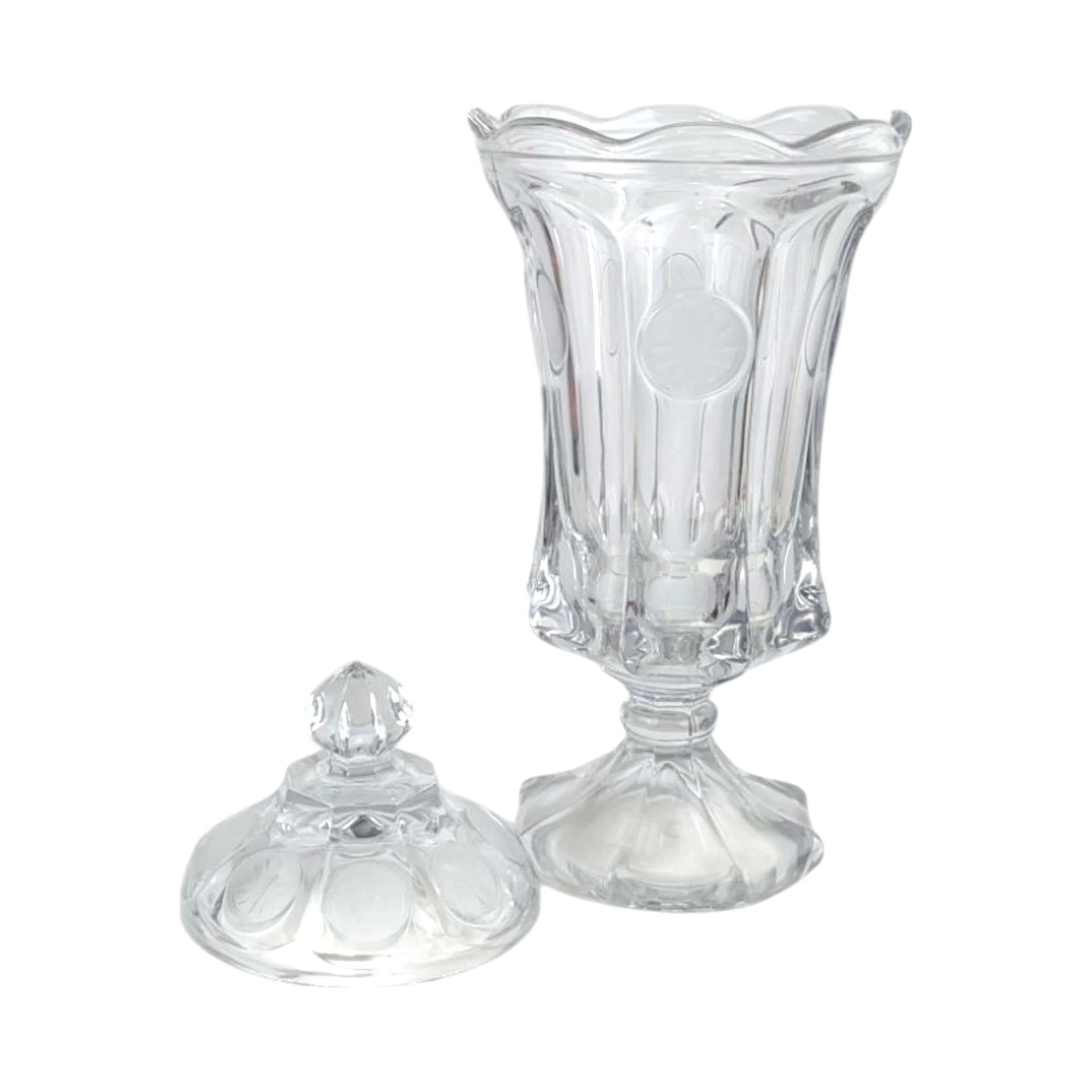 Vintage Fostoria Coin Covered Urn and Cruet Set, Crystal Glass, 13" Height, Decorative Set, Gift for Collector