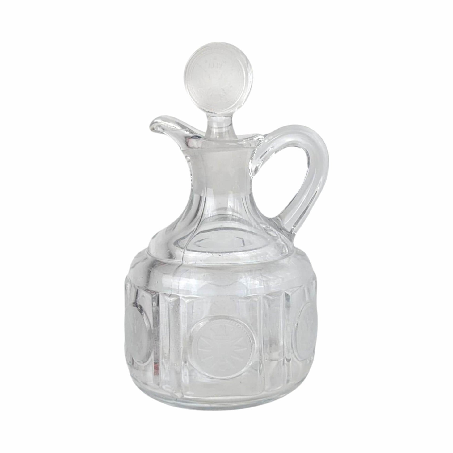 Vintage Fostoria Coin Covered Urn and Cruet Set, Crystal Glass, 13" Height, Decorative Set, Gift for Collector