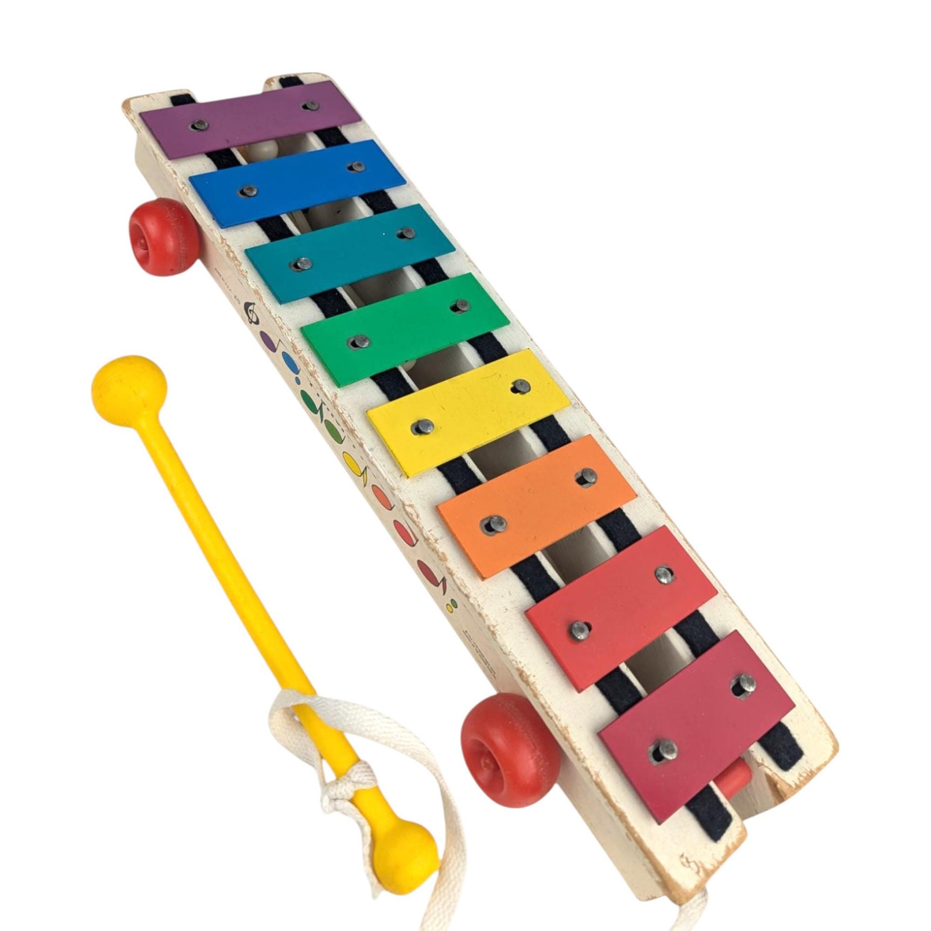 1970s Fisher Price Xylophone, Vintage Pull Toy, Wood Musical Toy, Rainbow Glockenspiel, Classic 70s Kids Toy, Nursery Room Decor