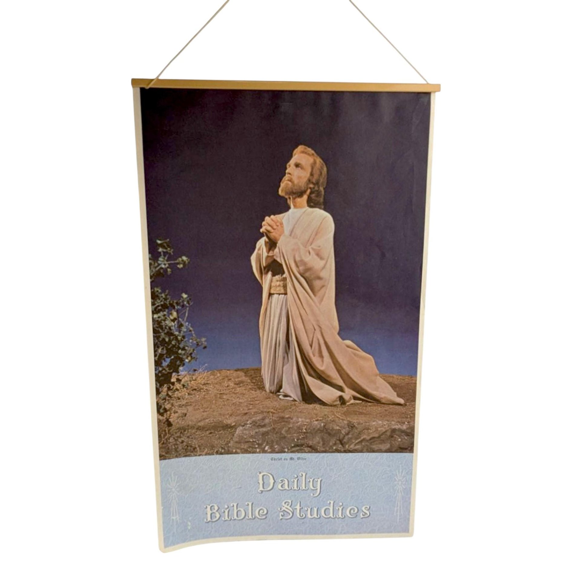 Vintage 1969 Bible Studies Calendar, Jesus in Gethsemane Wall Hanging, Lutheran Church Decor, Christian Religious Art Print