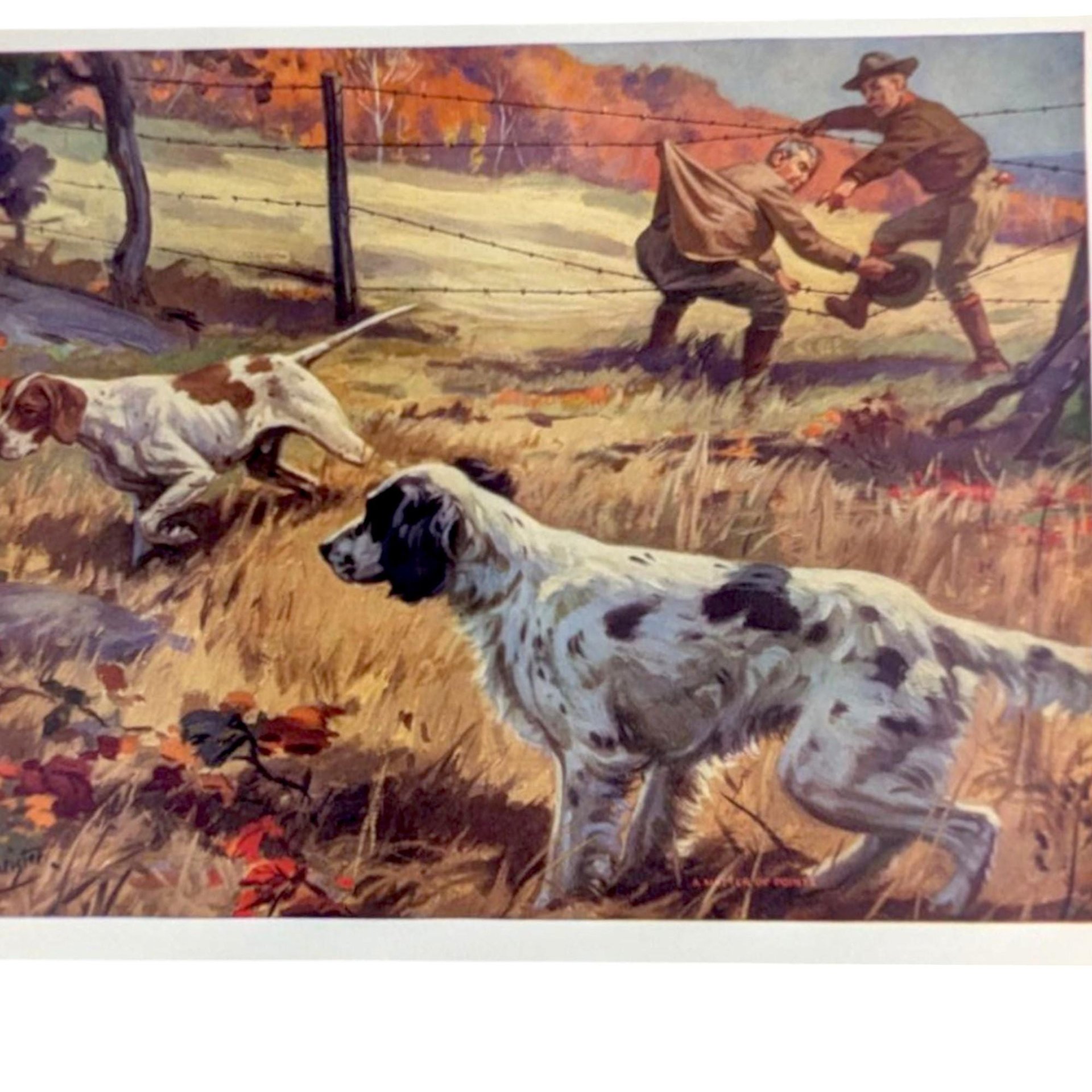 Henry Hintermeister Print, A Matter of Points, Vintage Hunting Dog Art, English Setter Pointer, Lodge Cabin Decor, Man Cave Wall Art
