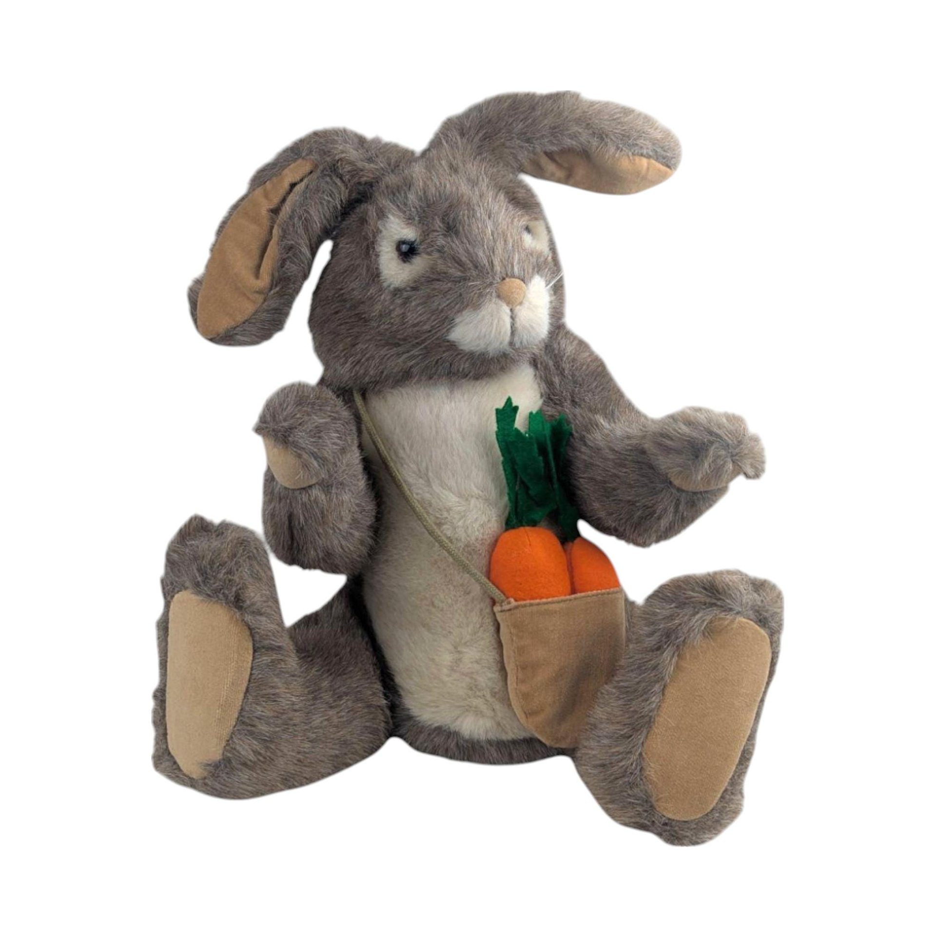 1983 Dakin Rabbit Plush with Carrots, Vintage Easter Bunny Stuffed Animal, 80s Nursery Decor, Woodland Animal, Spring Decoration