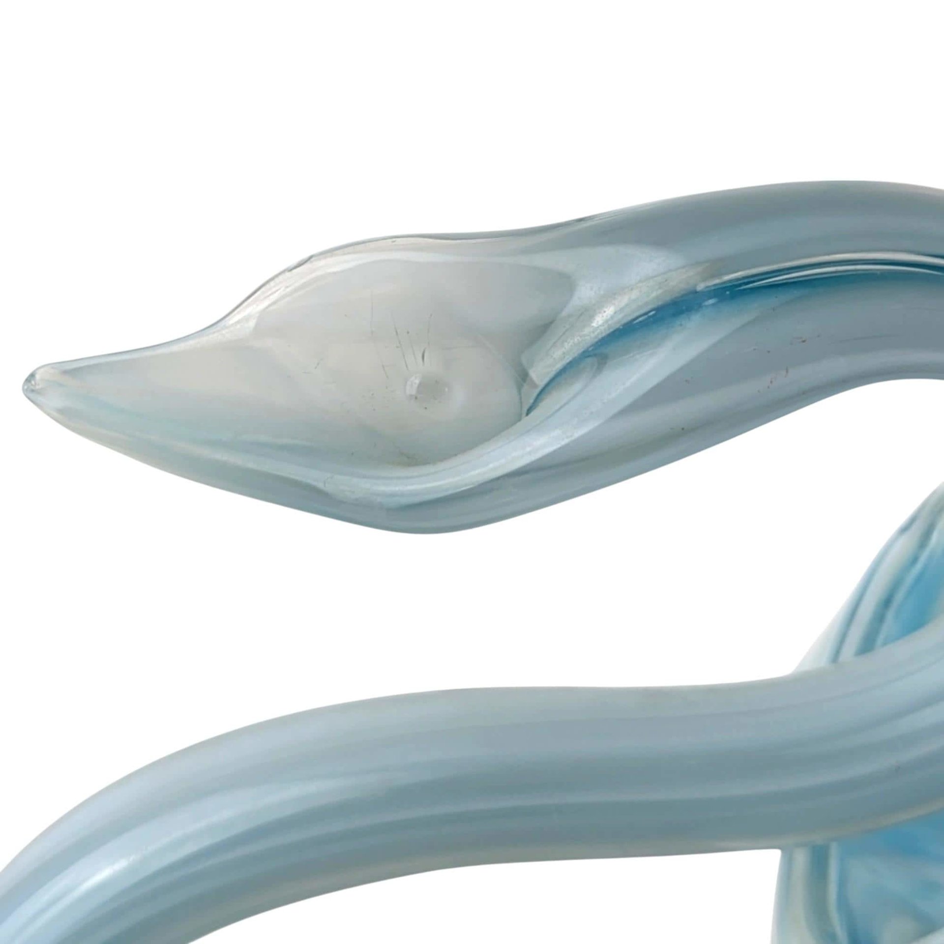 Vintage Blue Swirl Glass Swan Bowl, Hand-Blown, Mid-Century Modern, Collectible