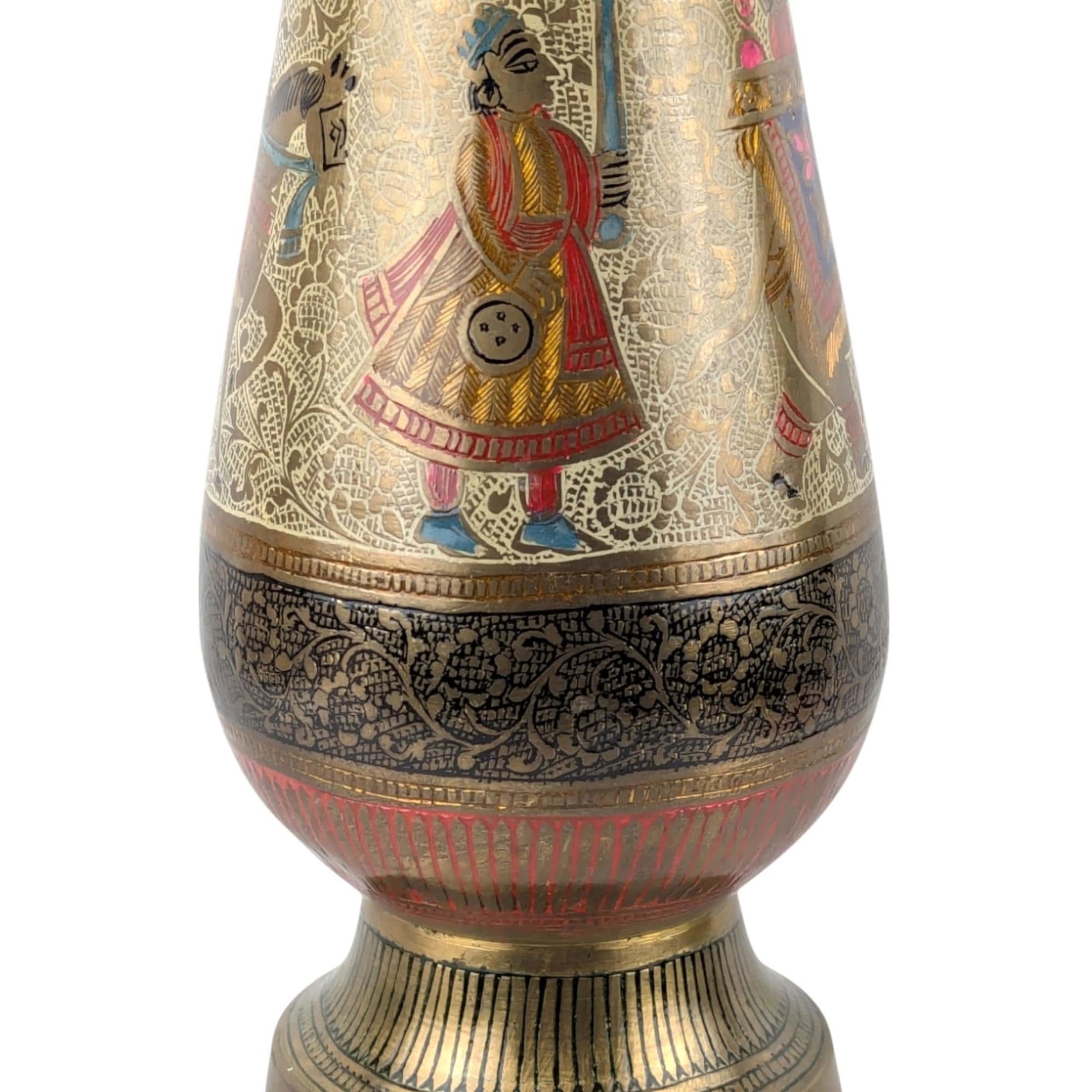 Vintage Ornate Brass Vase: 11.75" Tall Floral Engraved Design