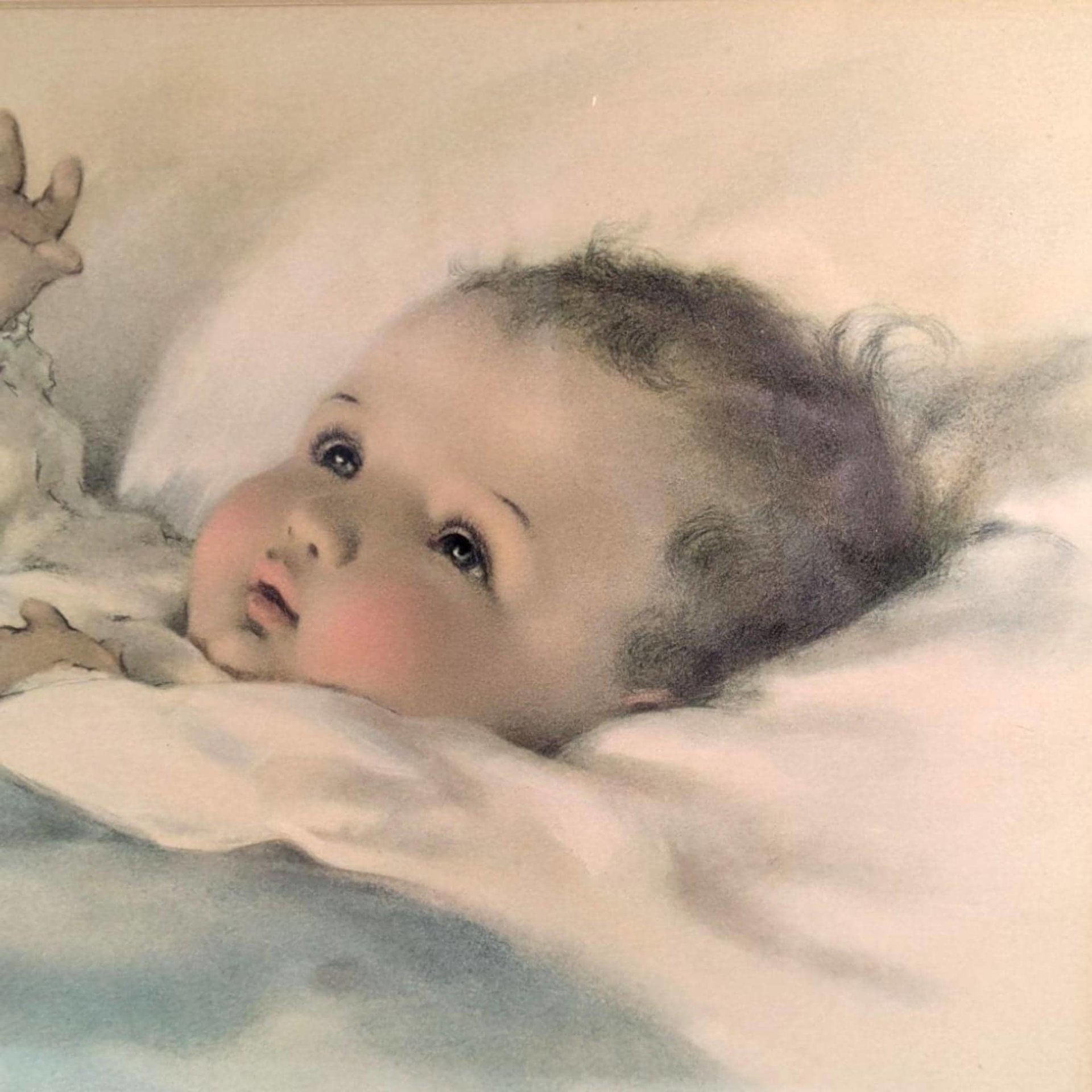 Vintage Bessie Pease Gutmann Baby Print, Framed Art, 19.25"x15", Sentimental Nursery Decor, Collectible Art Print