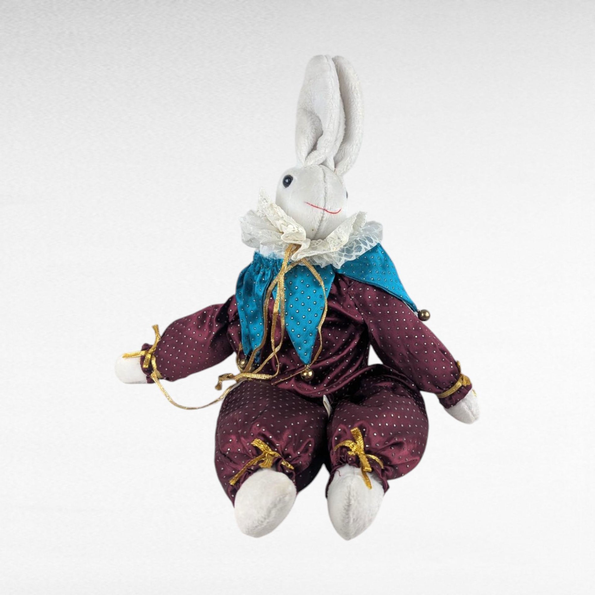 Vintage Beau Jester Bunny Plush, Limited Edition Harlequin Bunny Shelf Sitter, Whimsical Nursery Decor, Collectible Stuffed Animal