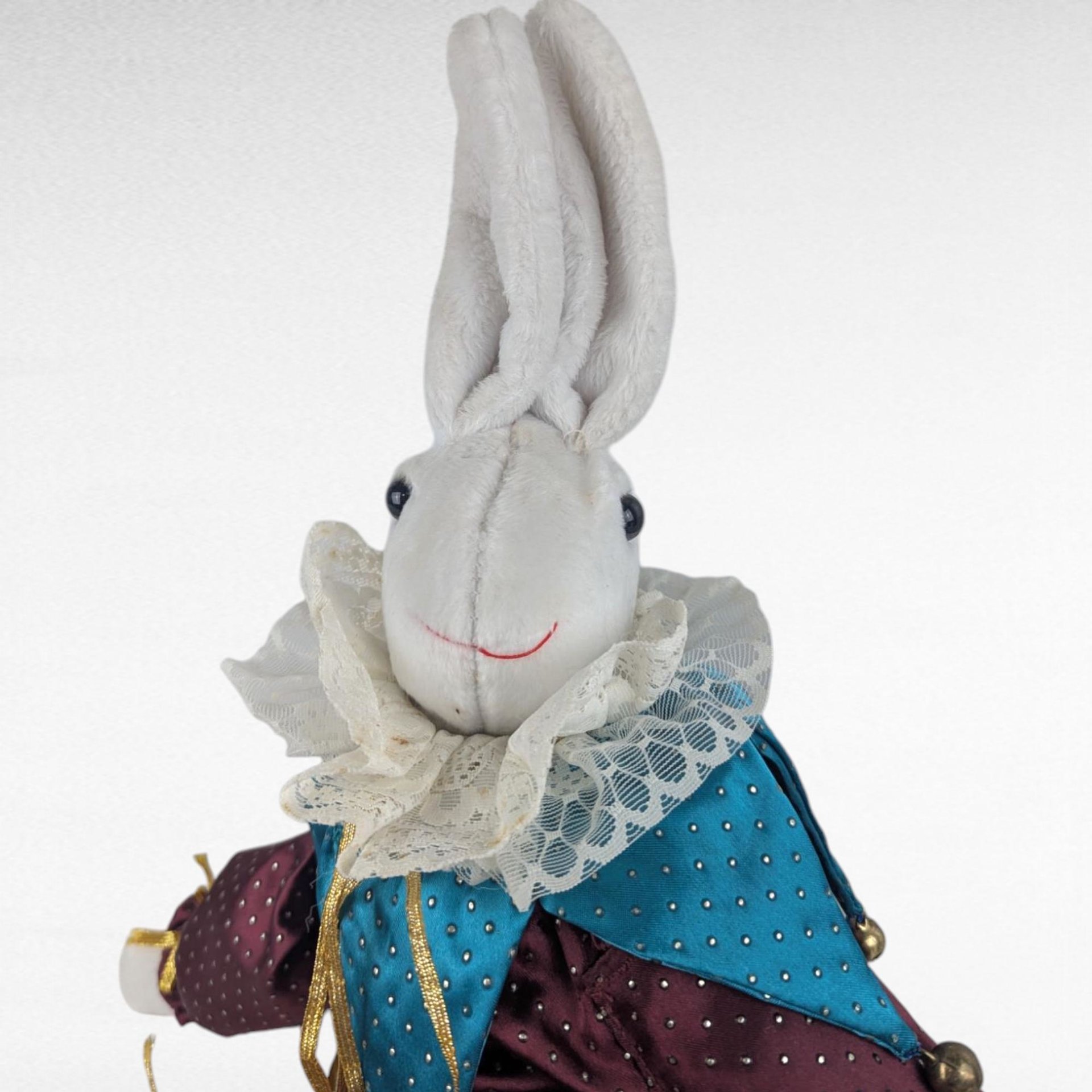 Vintage Beau Jester Bunny Plush, Limited Edition Harlequin Bunny Shelf Sitter, Whimsical Nursery Decor, Collectible Stuffed Animal