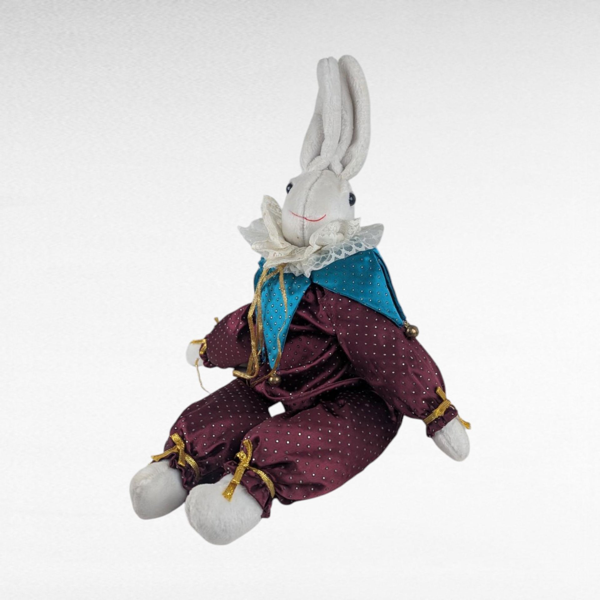 Vintage Beau Jester Bunny Plush, Limited Edition Harlequin Bunny Shelf Sitter, Whimsical Nursery Decor, Collectible Stuffed Animal