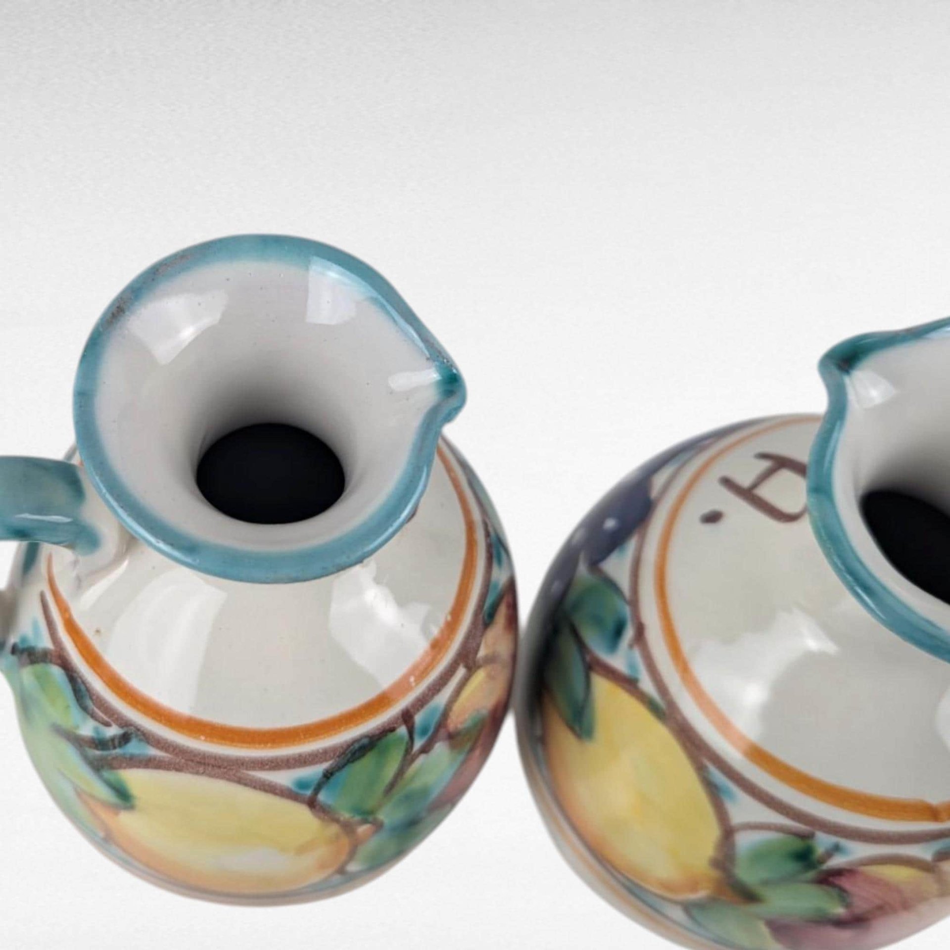 Vintage Italian Pottery Cruet Set, Hand Painted Oil and Vinegar Bottles with Caddy, Tuscan Kitchen Decor, Made in Italy