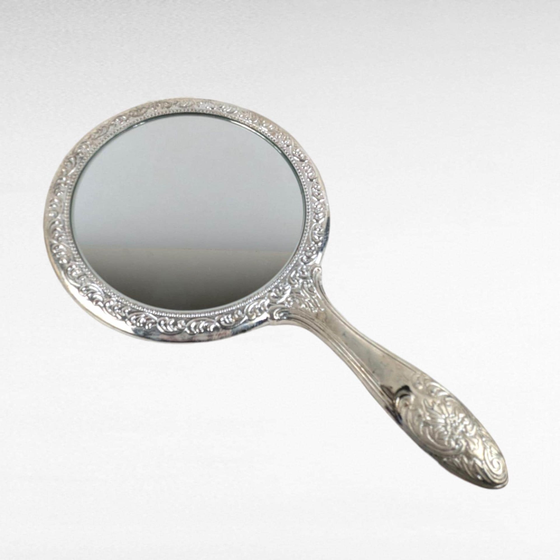 Vintage Silver Plated Vanity Set, 3 Piece Dresser Set with Hand Mirror, Brush and Comb, Ornate Repoussé Floral, Antique Style Boudoir Decor