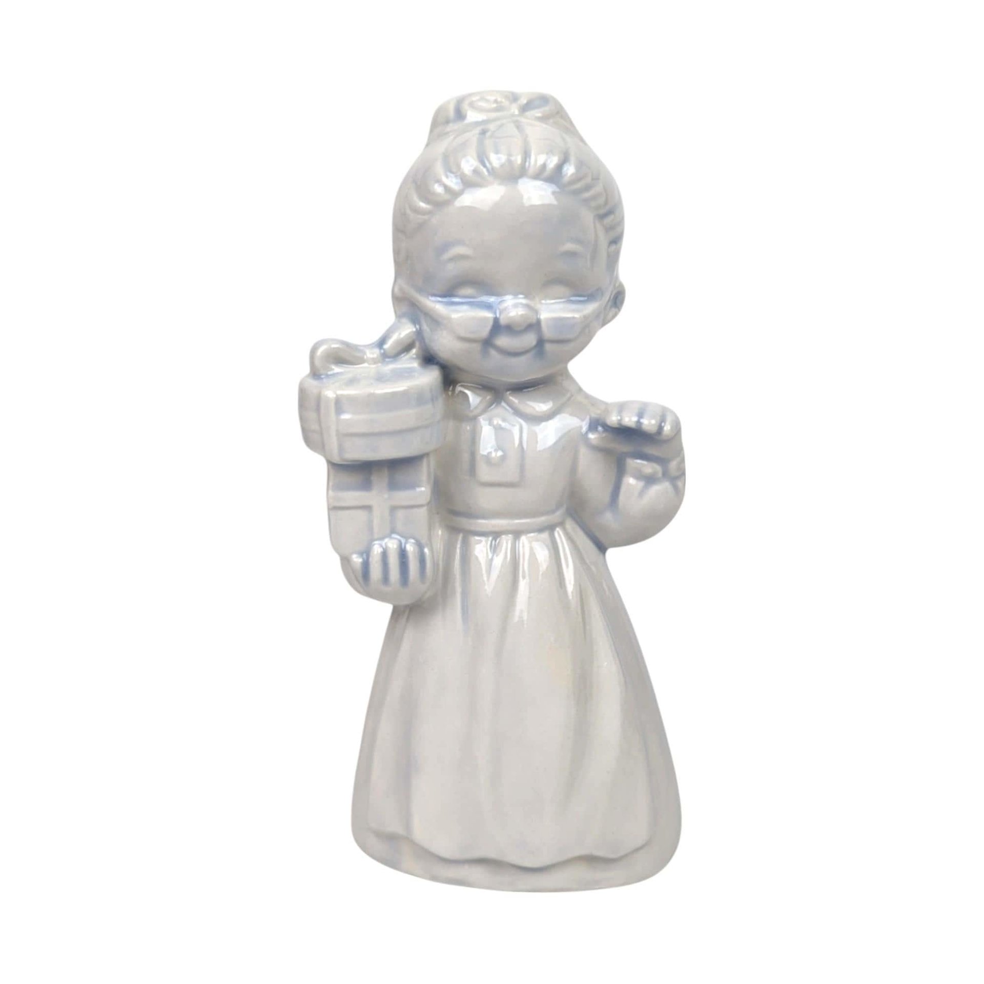 Pair of Vintage Ceramic Christmas Figurines, Man and Woman in Pajamas, Hand-Painted, Blue Tint, 7 Inches