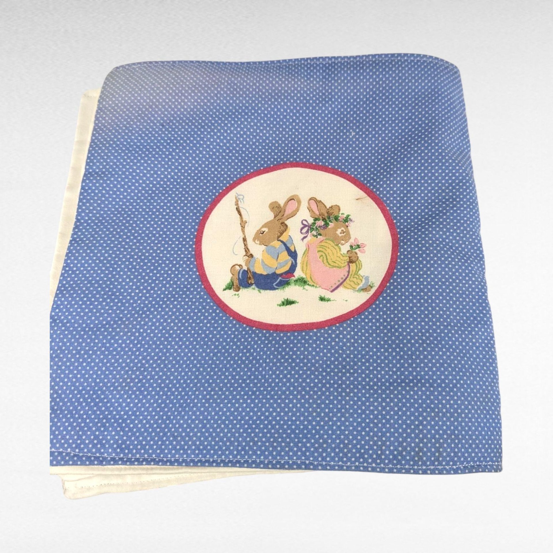 Vintage Handmade Cottontail Corner Cloth Book, 1980s Fabric Soft Book for Baby, Bunny Rabbit Nursery Toy