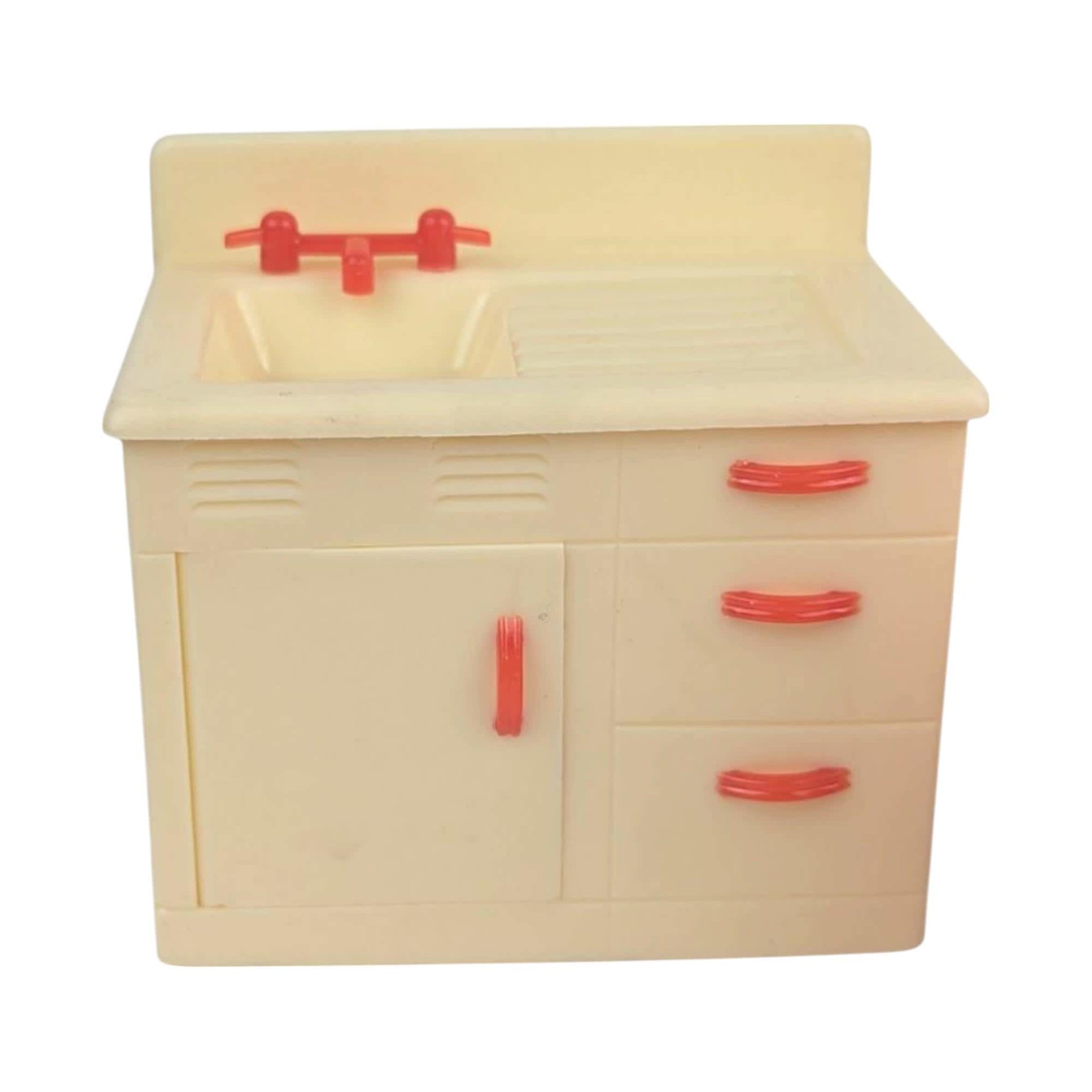Vintage Renwal Dollhouse Furniture Set, 1:16 Scale Mid-Century Kitchen Sink, Table, and Chairs, Miniature Collector Toy, Diorama Supply