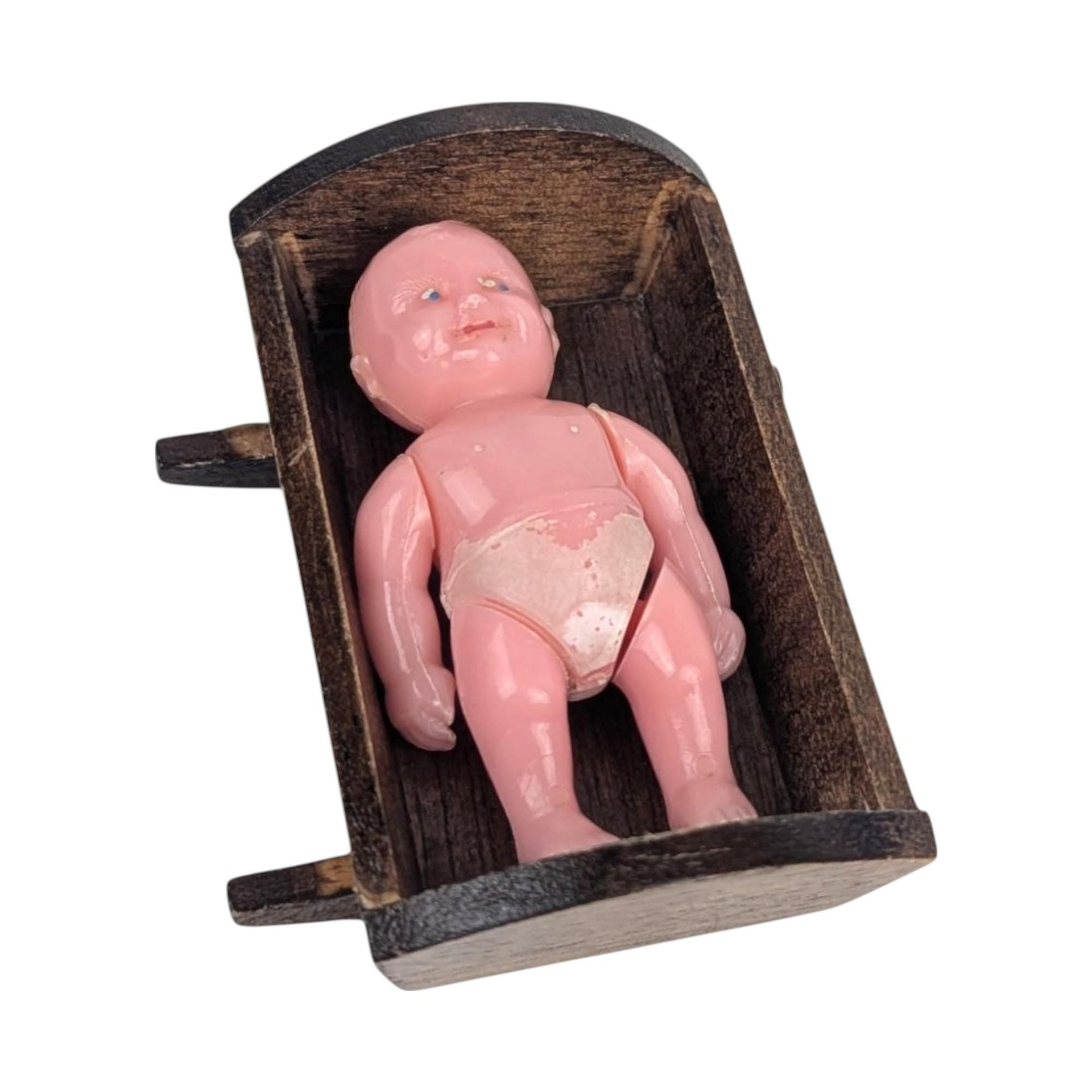 Vintage Dollhouse Nursery Set, 1:16 Scale Renwal Playpen, Wooden Cradle, 3 Miniature Babies, 1950s Doll House Accessory Lot