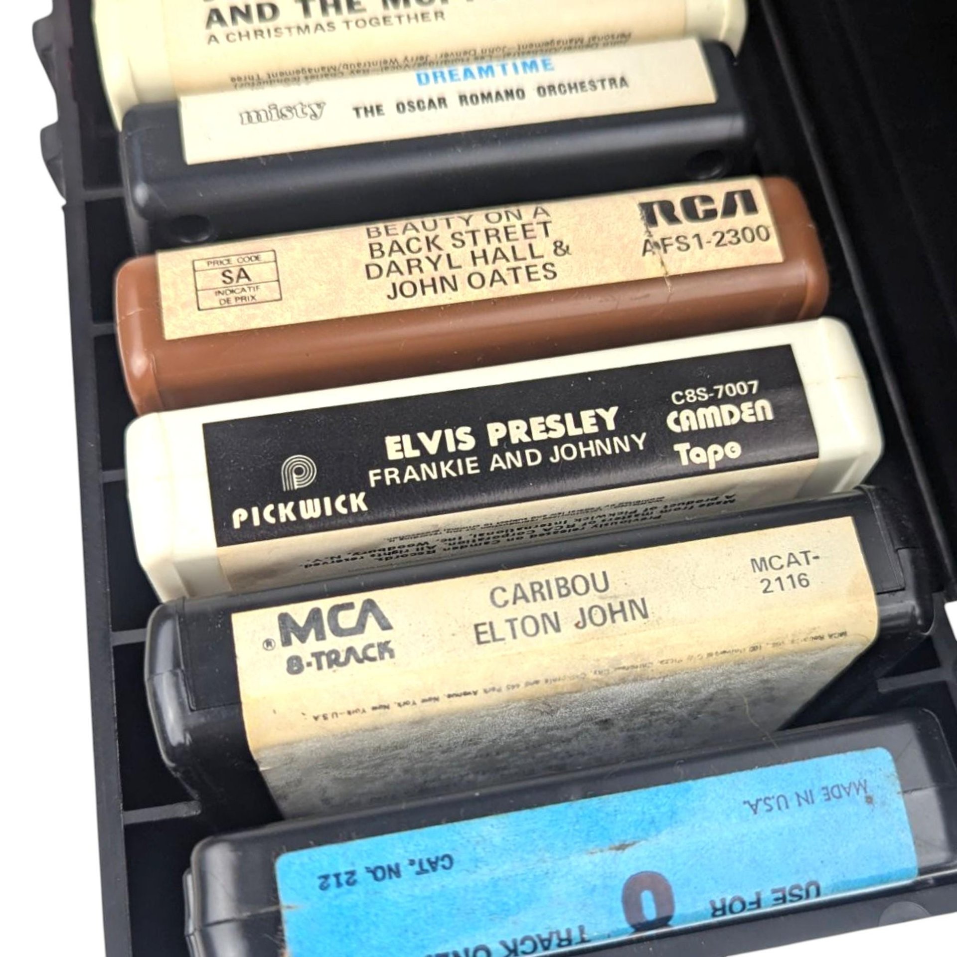 Vintage 1976 Service 8-Track Tape Case with 12 Tapes, Faux Wood Grain Carrier, 70s Music Storage Box, Instant Collection Lot