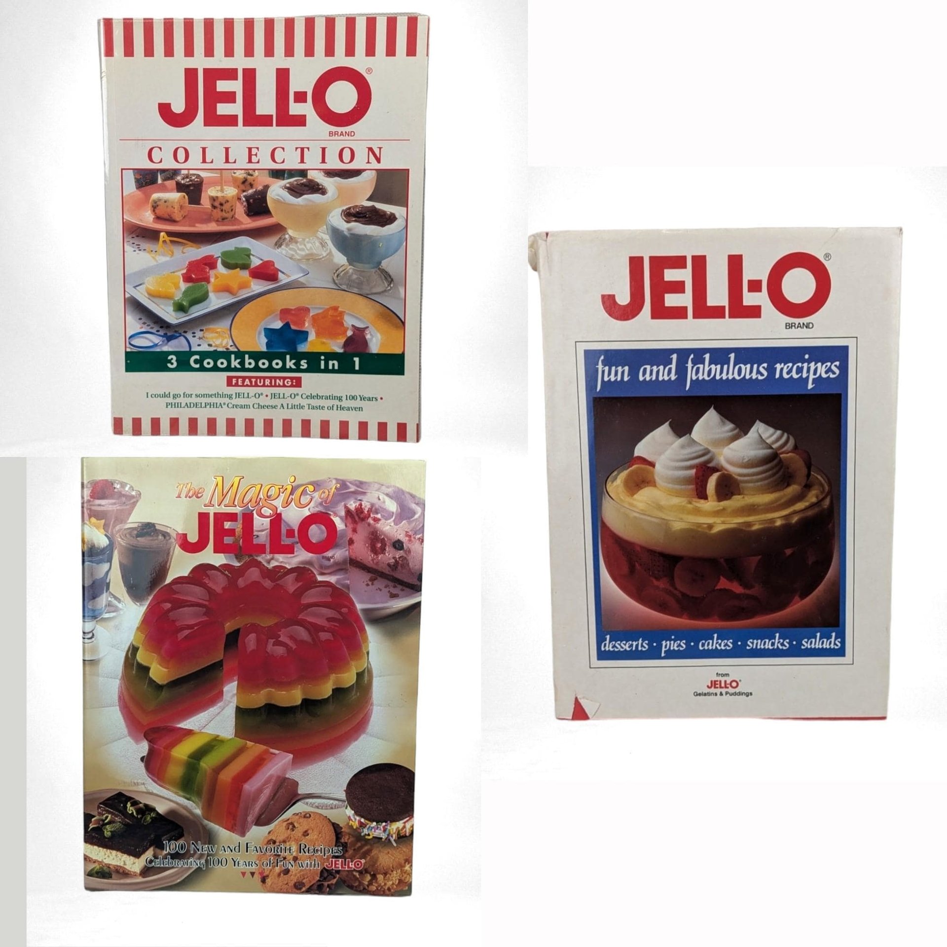 Vintage Jell-O Cookbook Lot: 3 Recipe Books, 1980s-2000s Desserts, Retro Cooking, Nostalgic Recipes, Gift for Baker