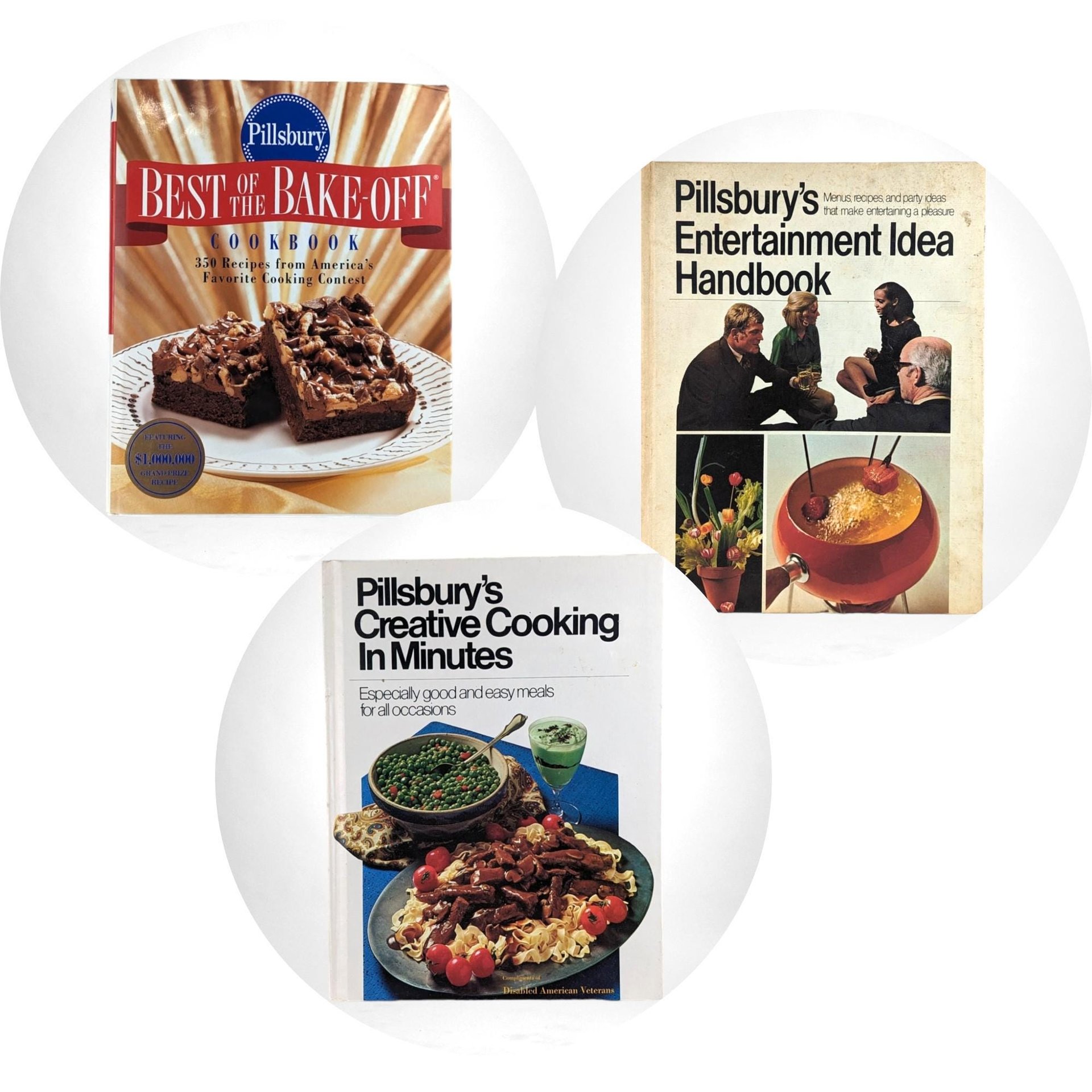 Vintage Pillsbury Cookbook and Entertainment Trio - 1970s Cookbooks, Creative Cooking, Bake-Off Recipes, Retro Kitchen Decor