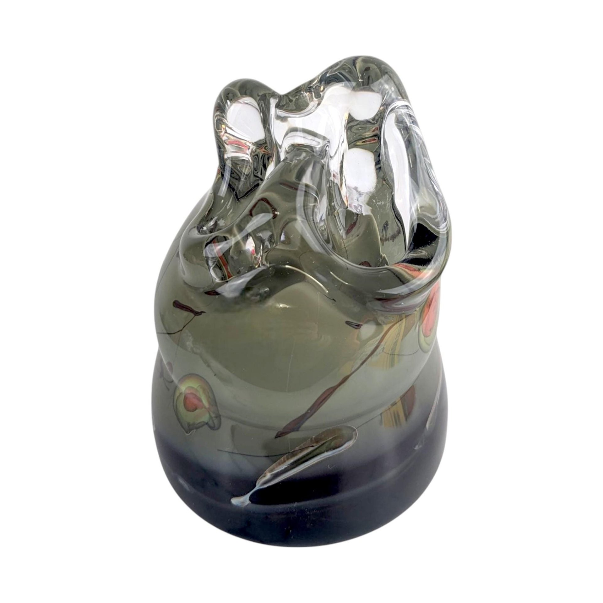 Vintage Art Glass Sculpture, Abstract Form, Signed (Unreadable), Decorative Glass Art, Heavy Glass Piece