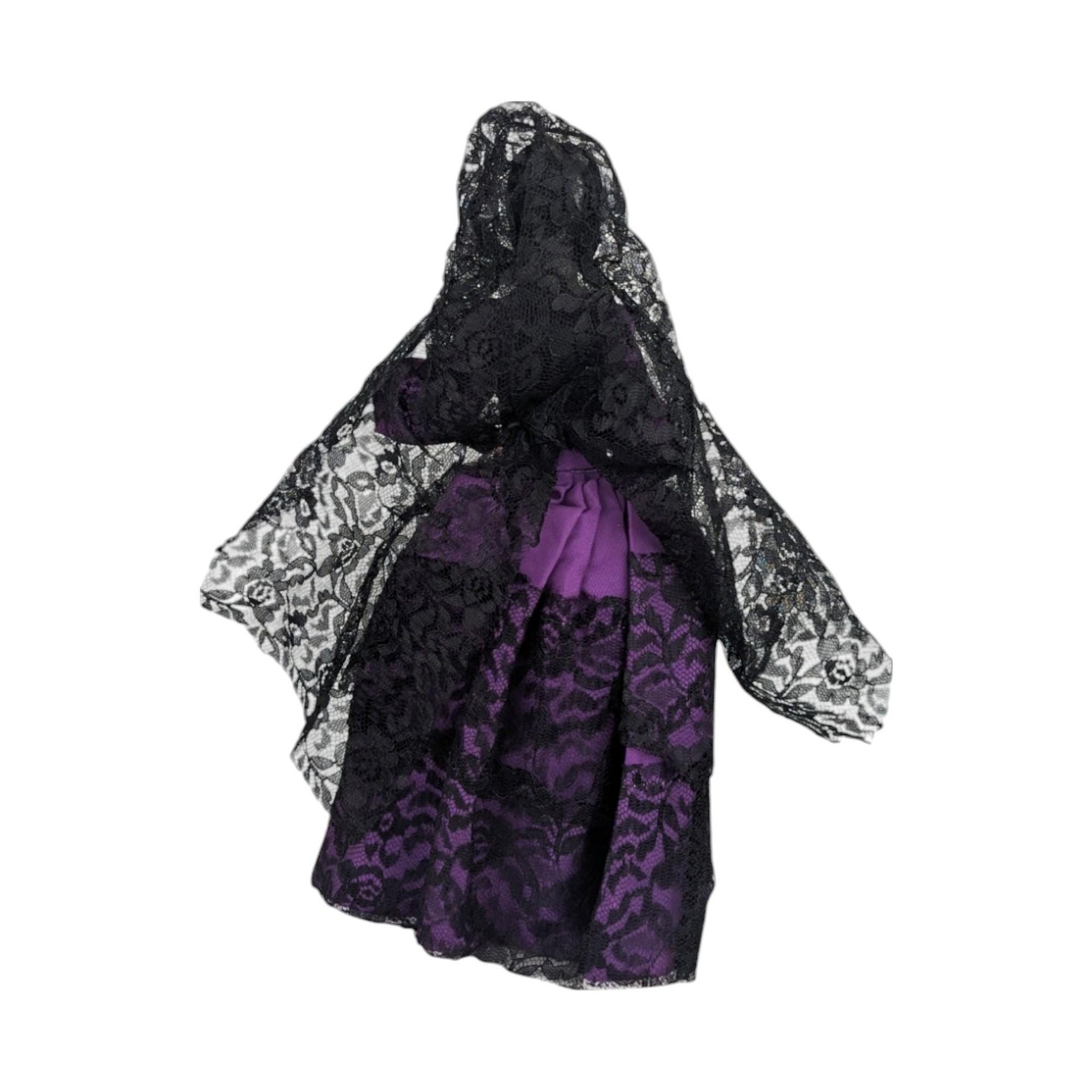 Vintage 1960s Spanish Flamenco Dancer Doll, Purple Dress, Black Lace, 11 Inches, Collectible Doll, Gift for Doll Collectors, Vintage Decor