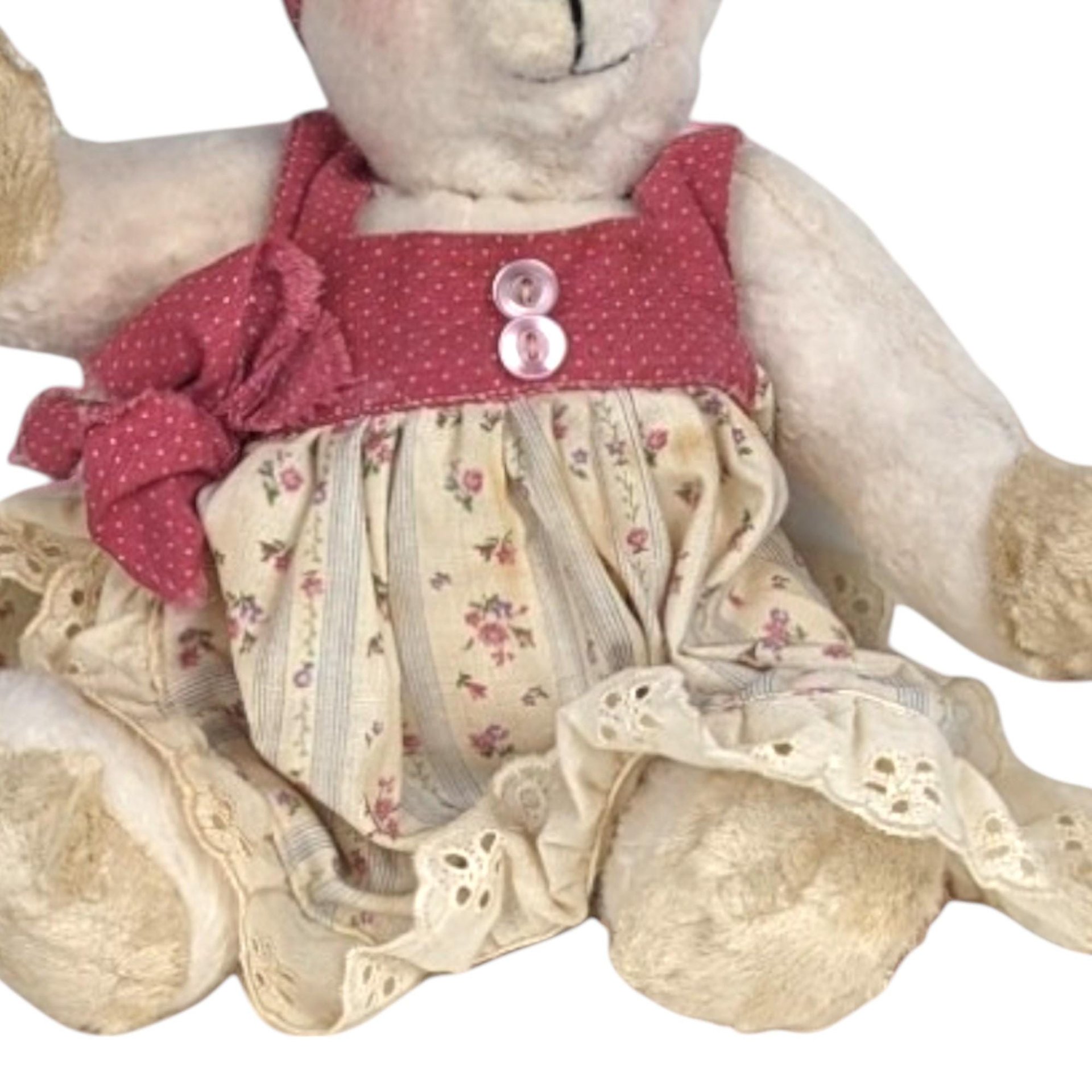 Handmade 1997 Signed Teddy Bear - 10 Inch Girl Bear in Dress - Collectible Teddy Bear - Vintage Teddy Bear Gift