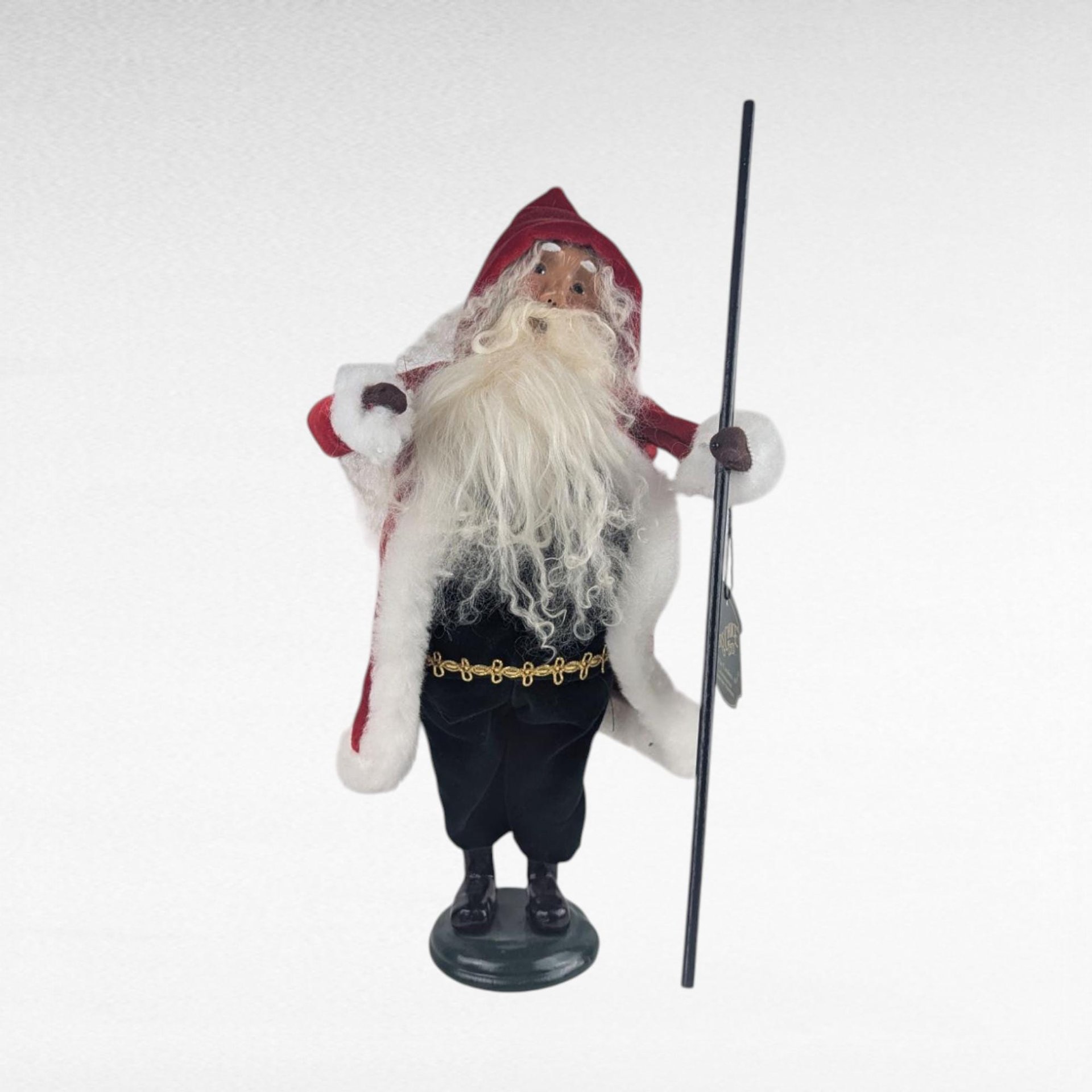 Vintage 1999 Byers' Choice Victorian Santa Figure with Staff, Father Christmas Caroler for Holiday Mantel Decor
