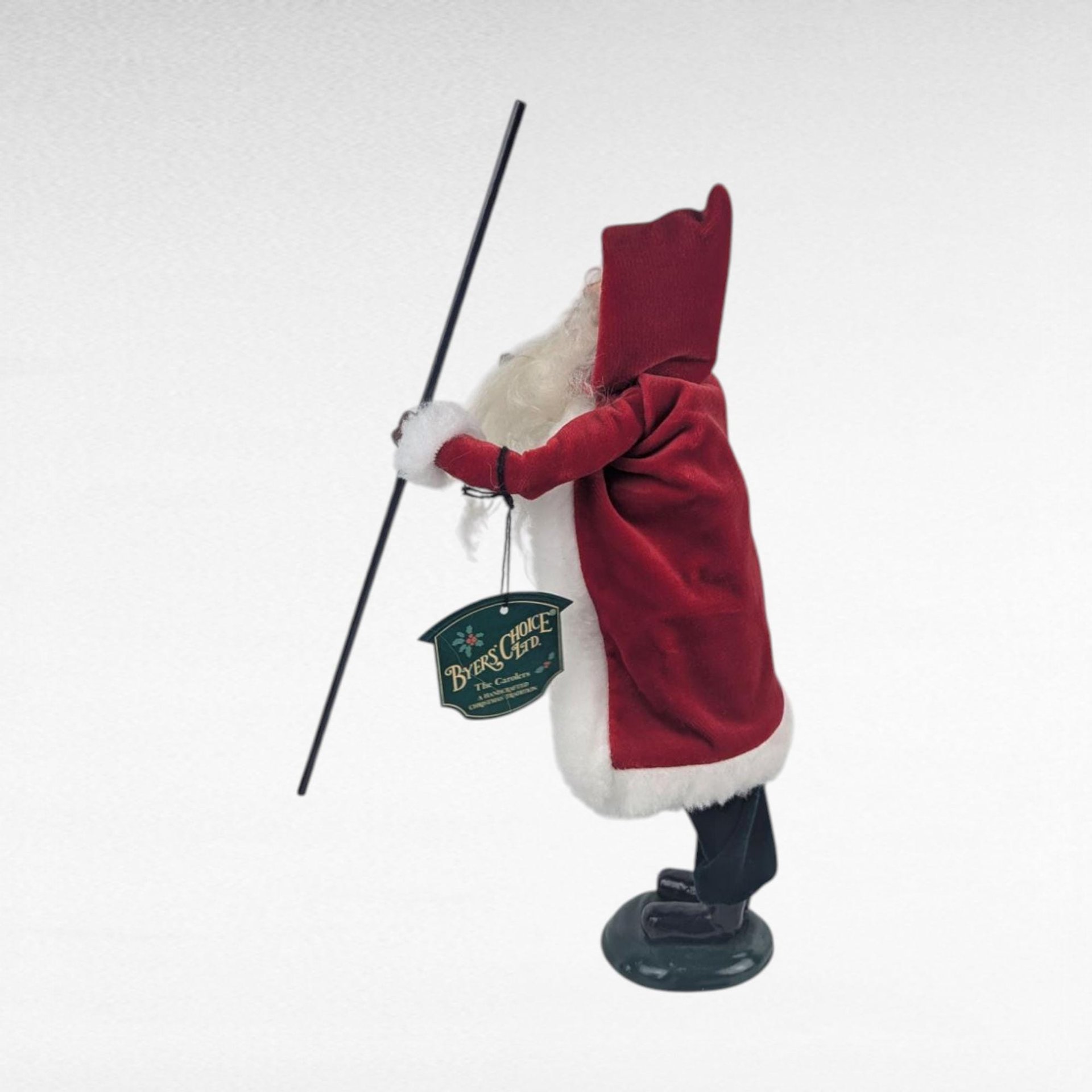Vintage 1999 Byers' Choice Victorian Santa Figure with Staff, Father Christmas Caroler for Holiday Mantel Decor