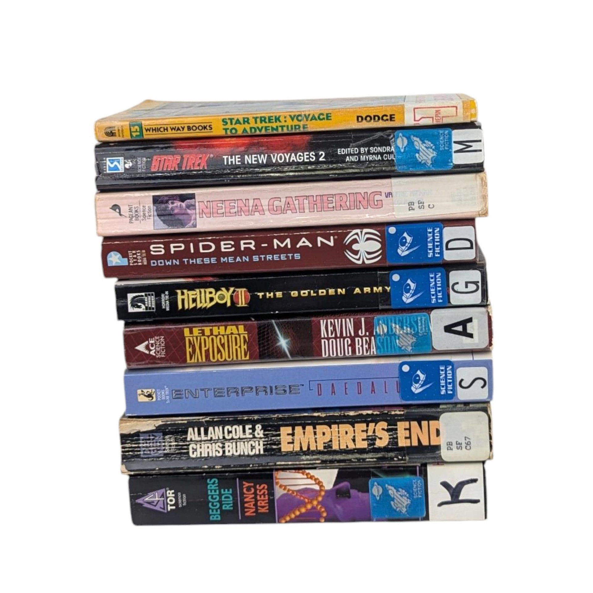 Vintage Sci Fi Fantasy Book Lot, Star Trek, Spider-Man, Hellboy, Ex Library Paperback Collection, 80s 90s Choose Your Own Adventure
