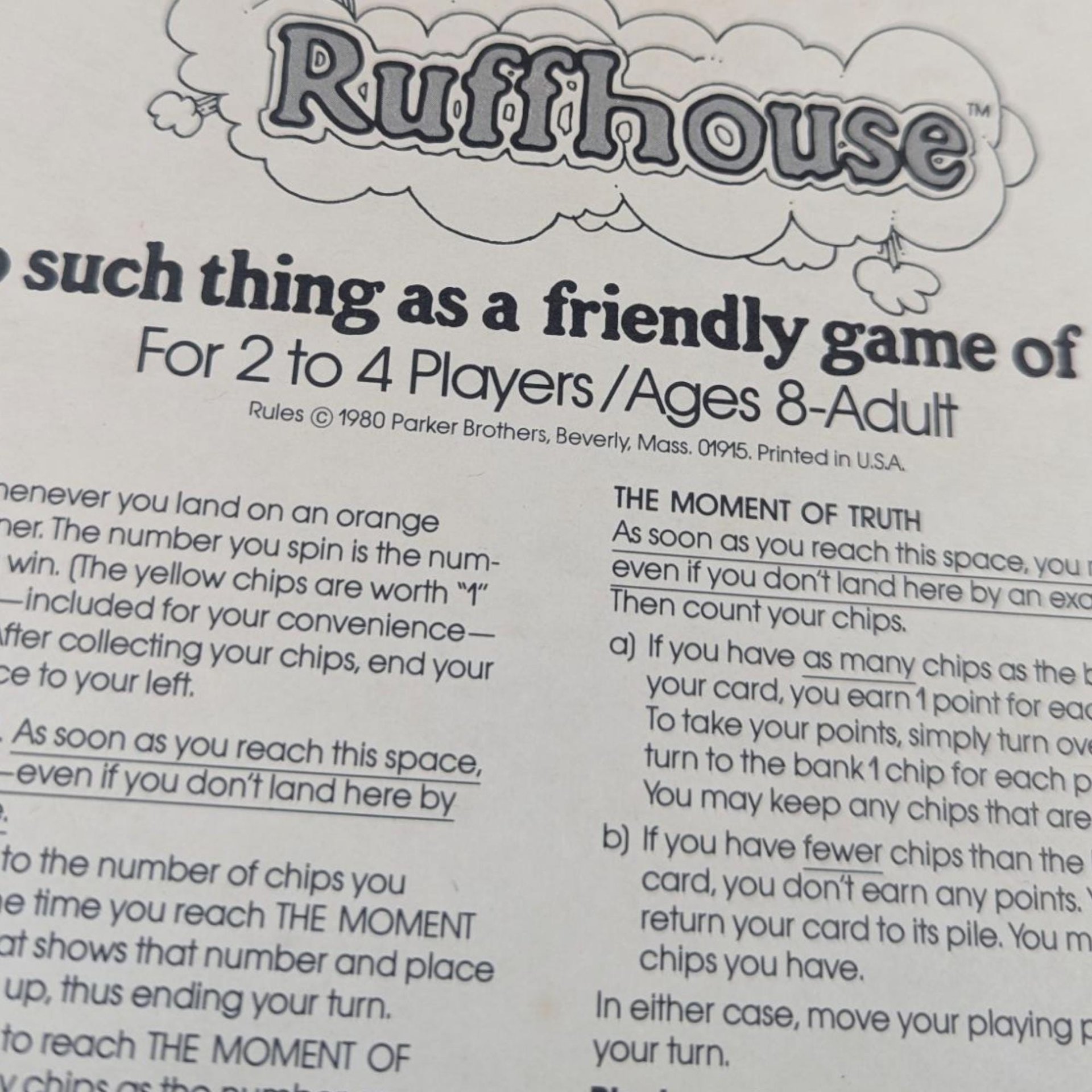 Vintage Ruffhouse Board Game by Parker Brothers 1980, Complete with Instructions, Classic 80s Family Game Night Comic Style Game