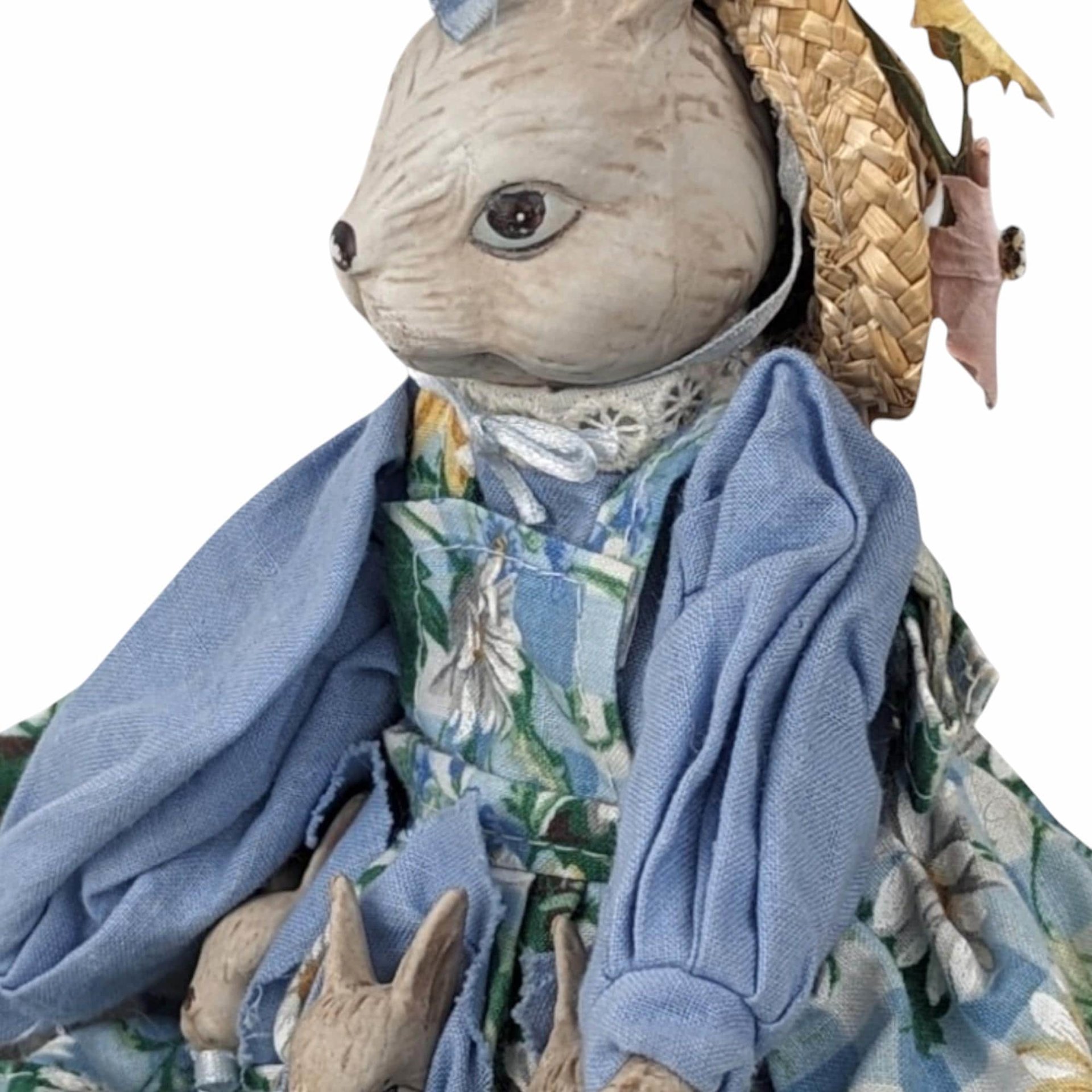 Vintage Mother Rabbit with Baby Bunnies Figurine | Ceramic and Cloth Rabbit Family | Easter Decor | Spring Decor | Nursery Decor