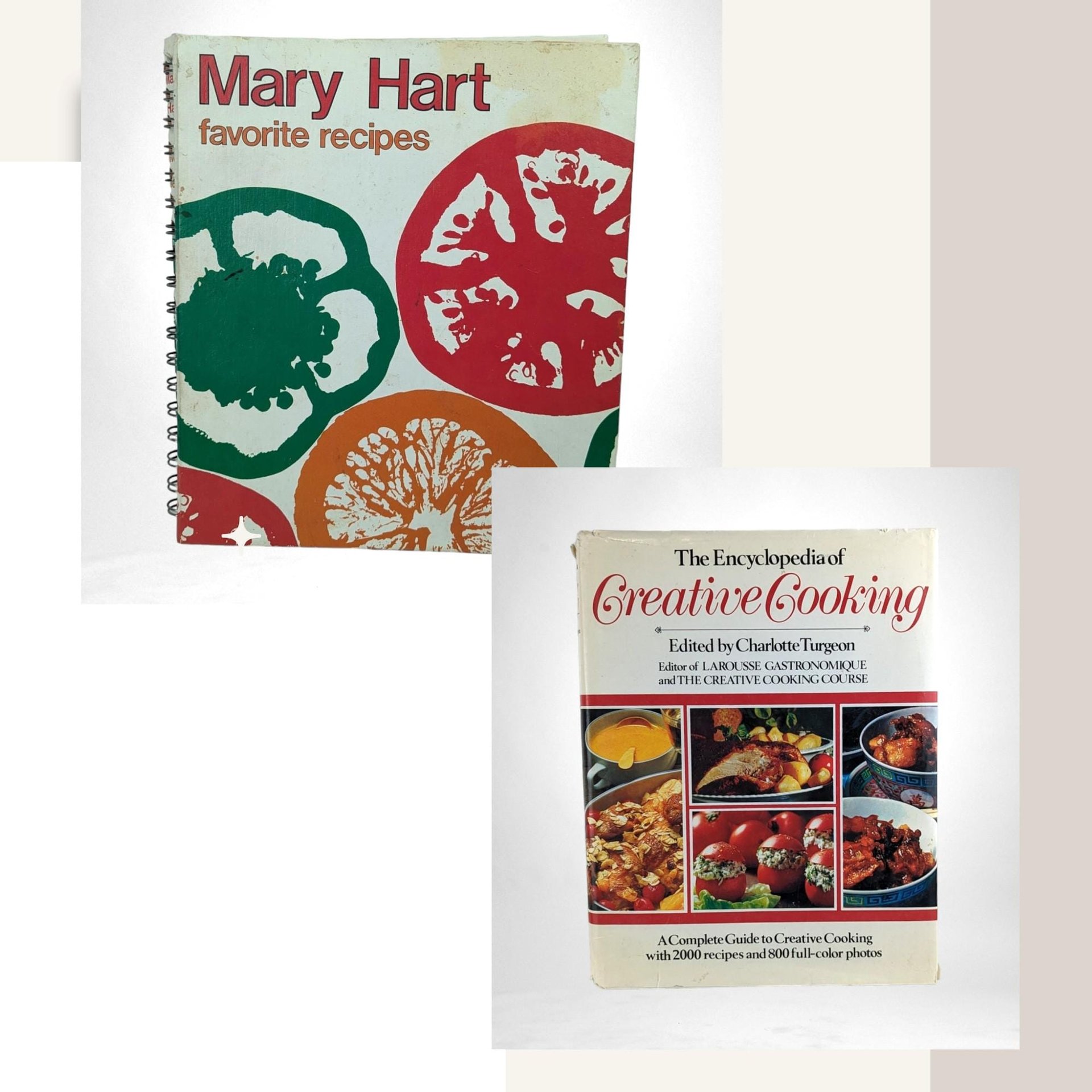 Vintage Cookbook Duo: 1979 Mary Hart Favorite Recipes & 1984 Encyclopedia of Creative Cooking