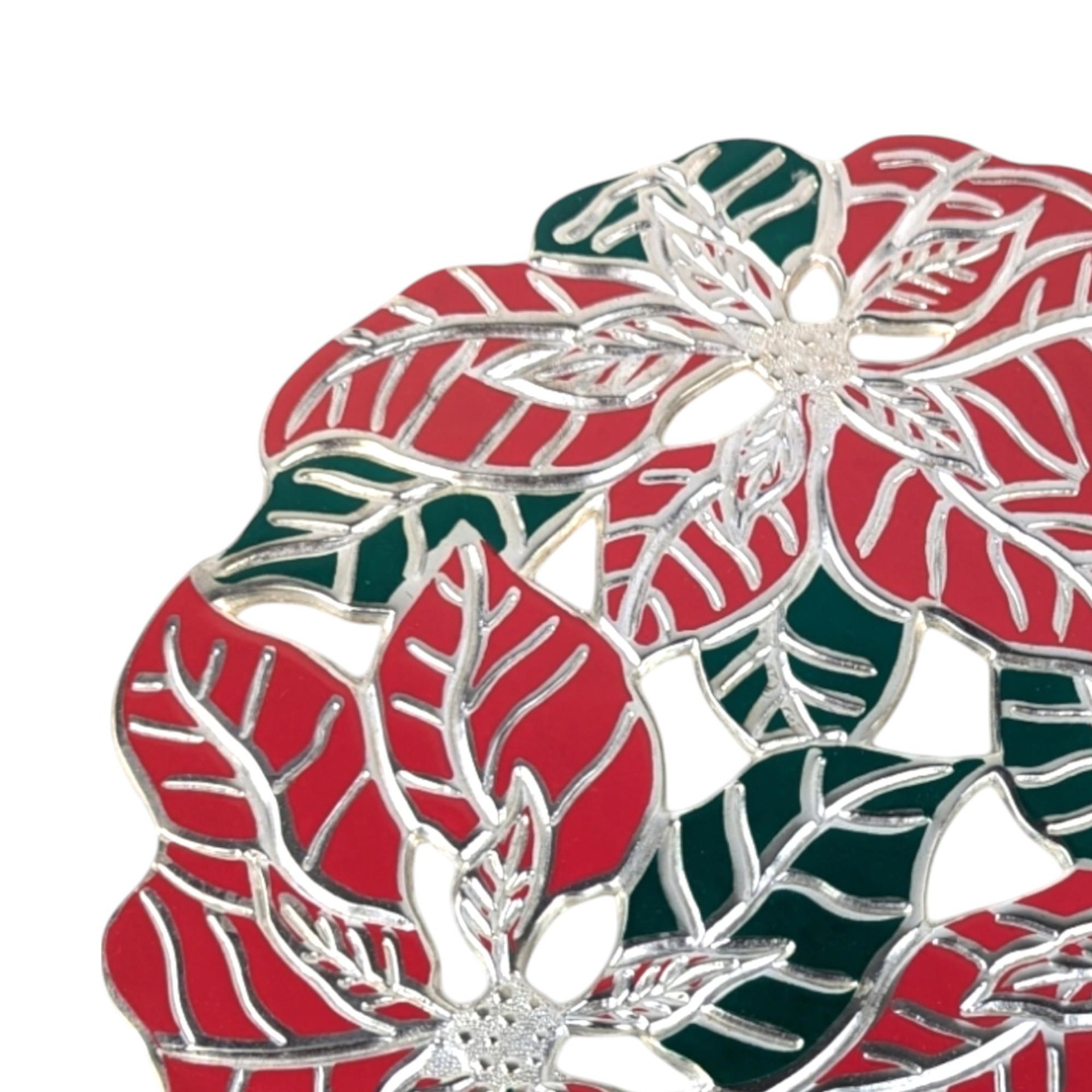 Vintage Metal Poinsettia Trivet, Holiday Decor, Christmas Gift, Wall Hanging, 8.5 Inch, Original Box