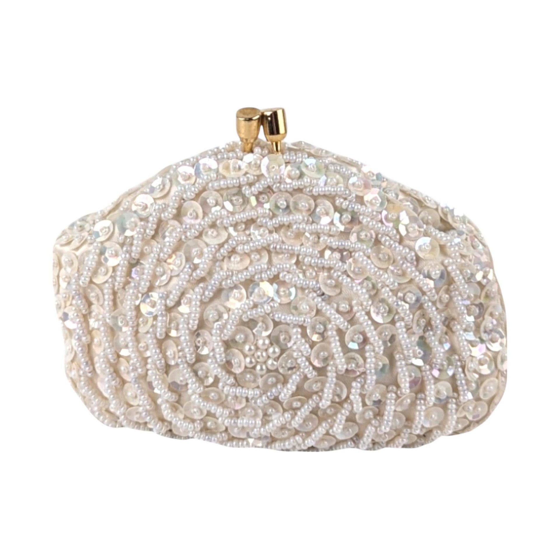 Vintage Princess Gardner Beaded Sequin Coin Purse, Ivory Evening Bag, Bridal Purse, Gift for Her, Original Box