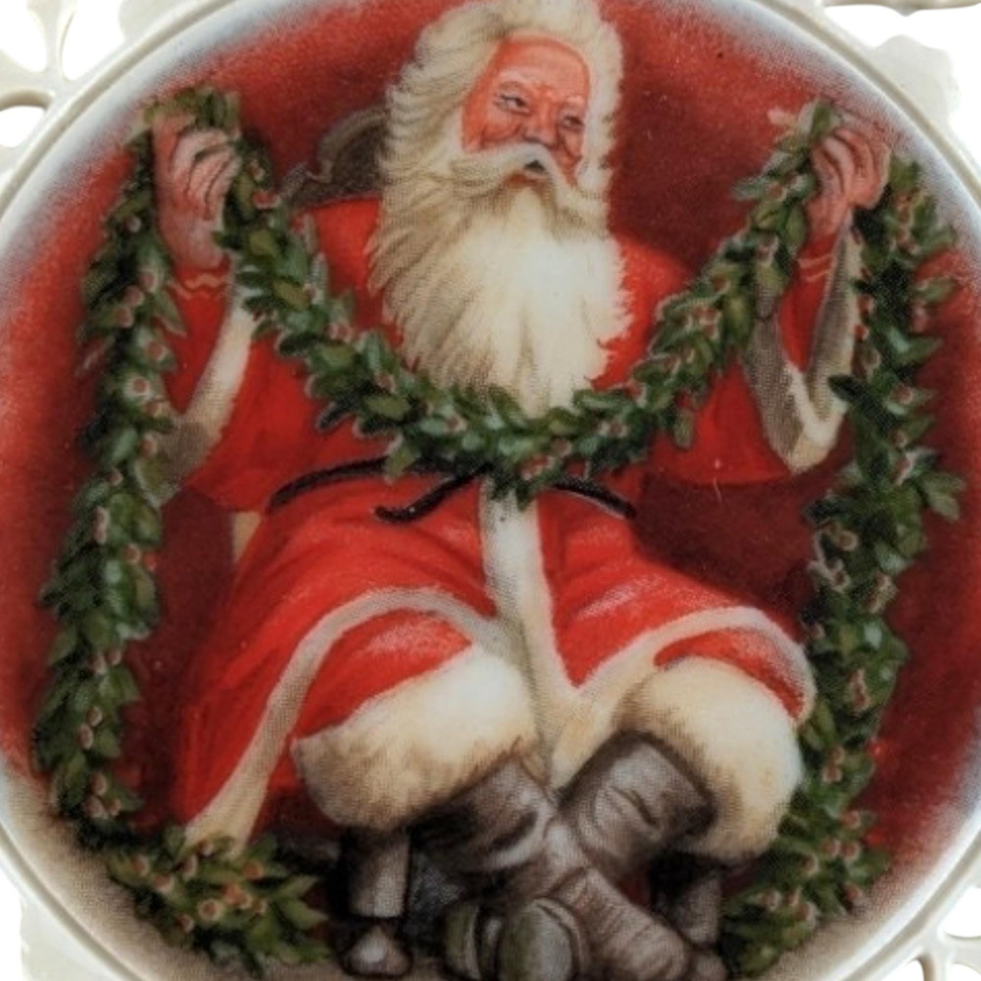 Vintage Lenox Portrait Series Santa Ornament | Santa with Garland | Porcelain Christmas Ornament | Collectible Lenox