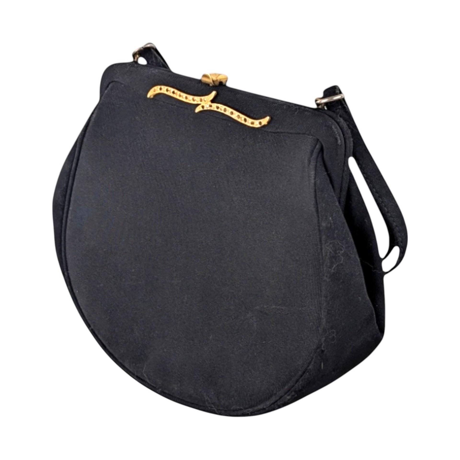 Vintage Black Evening Bag, Gold Tone Clasp, Classic Formal Handbag, Gift for Her
