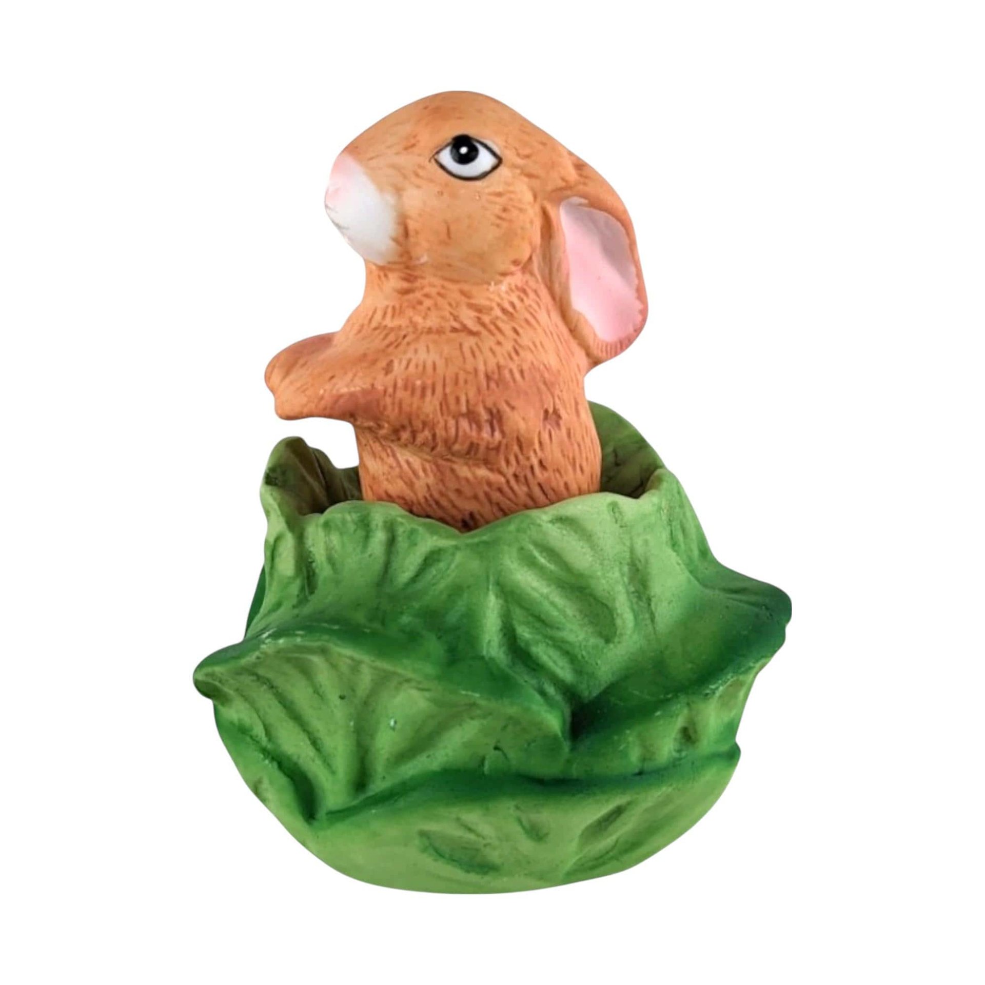 Vintage Bunny Figurines, Pair of Bunnies in Lettuce, Ceramic Bunnies, Easter Decor, Spring Decor, Collectible Figurines