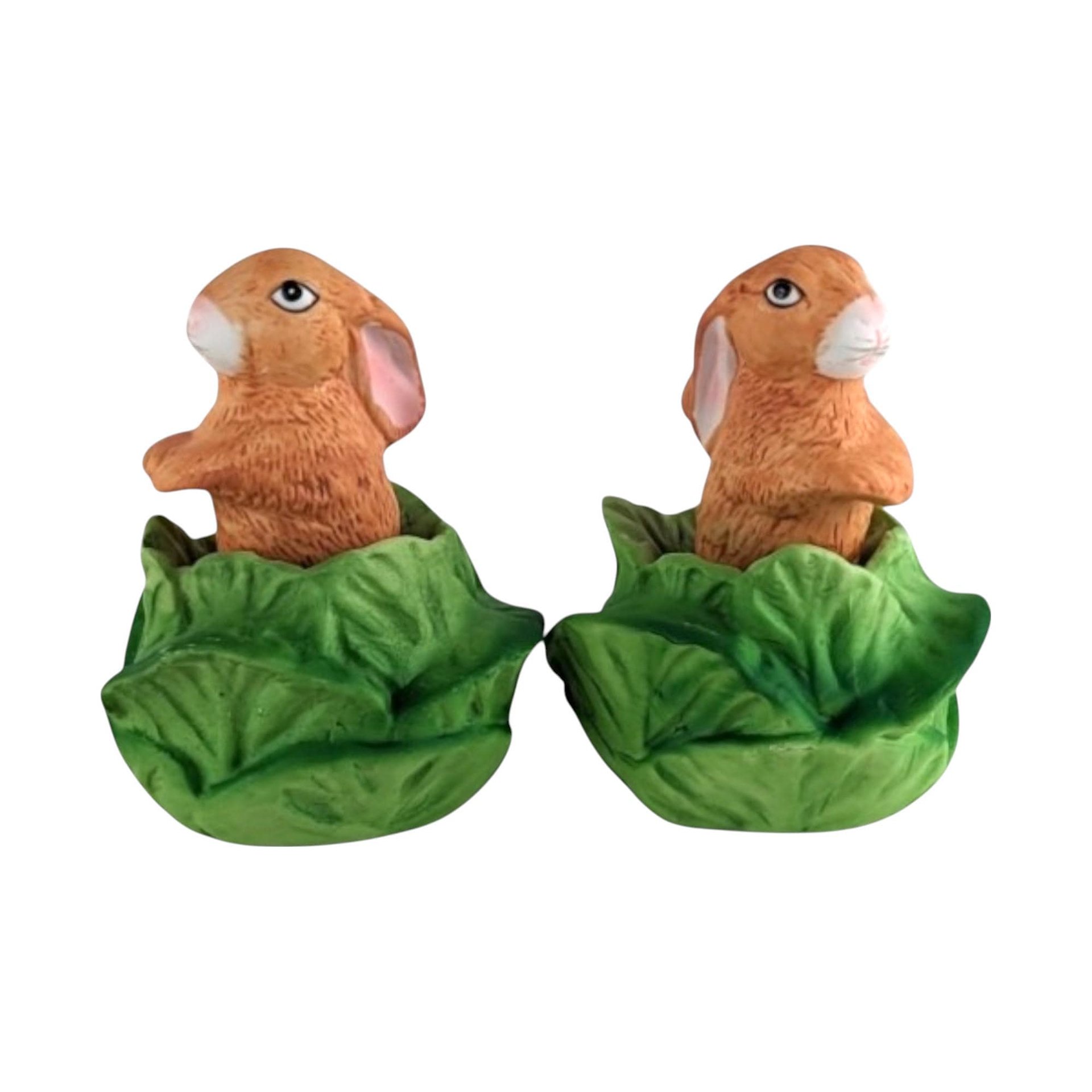 Vintage Bunny Figurines, Pair of Bunnies in Lettuce, Ceramic Bunnies, Easter Decor, Spring Decor, Collectible Figurines