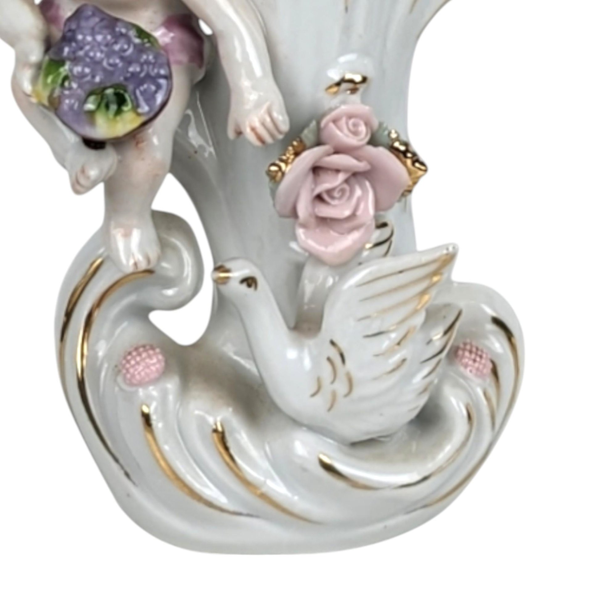 Vintage Ucagco Cherub Figural Bud Vase, Porcelain, Floral Decor, 6 Inches - Inspired by Camille Naudot, Dirty Interior, Small Vase