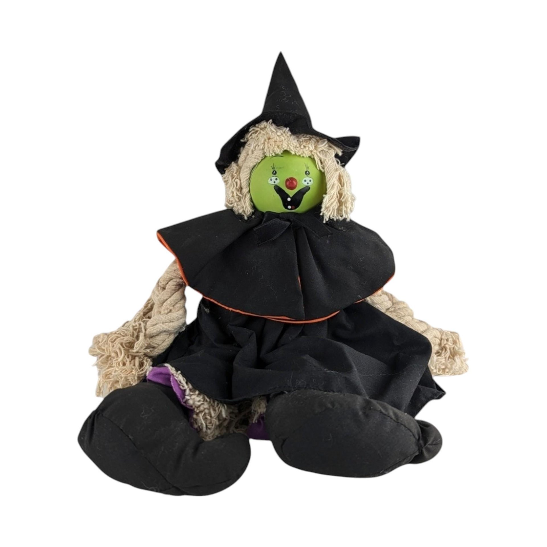 Vintage Halloween Witch Doll Pair - Rope Hair Witch, Judy Hunter Jester Witch - Spooky Decor, Collectible Dolls, Halloween Gift