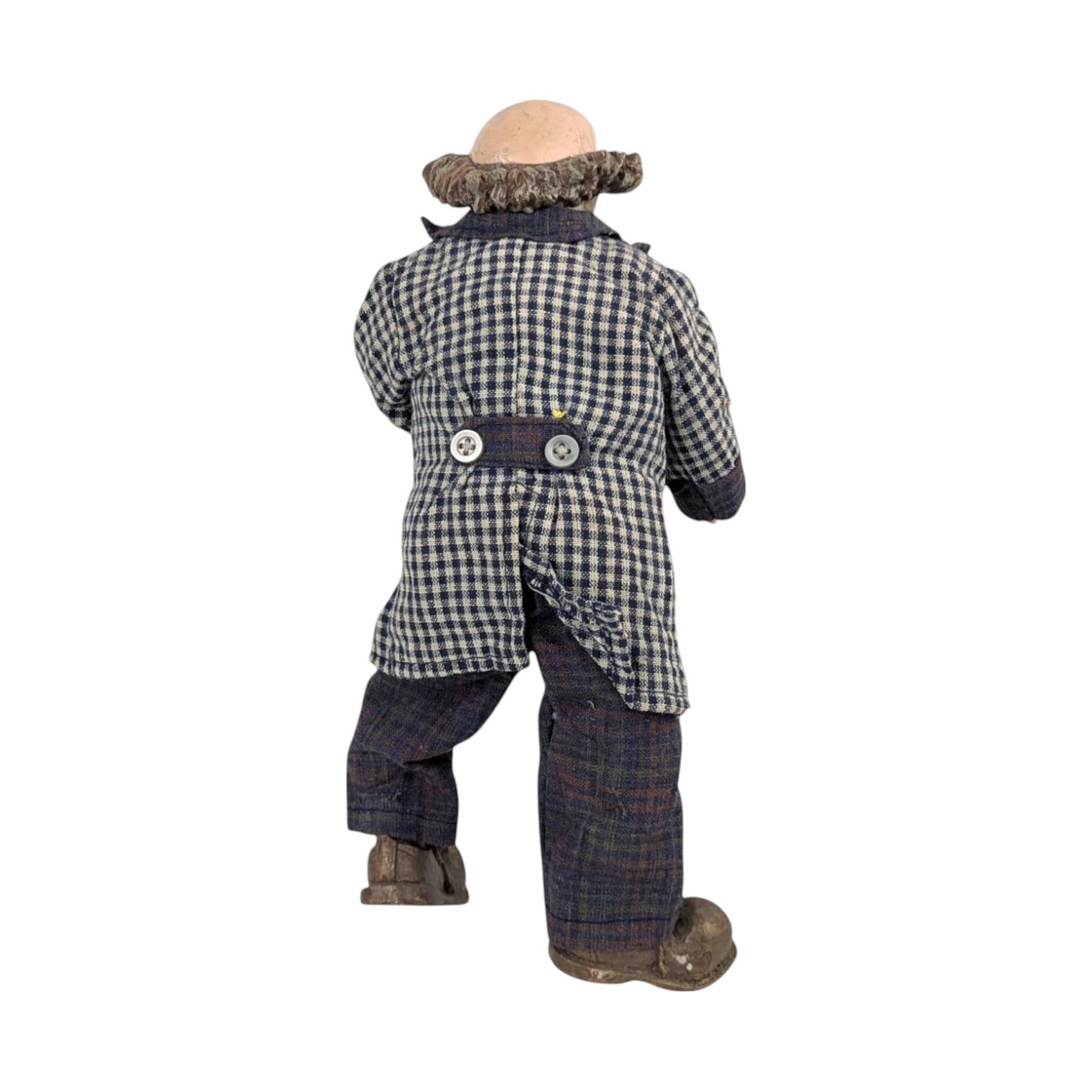 Vintage Posable Hobo Clown Doll, 10 Inch Plaid Jacket, Collectible Toy, Playful Decor, Nostalgic Gift