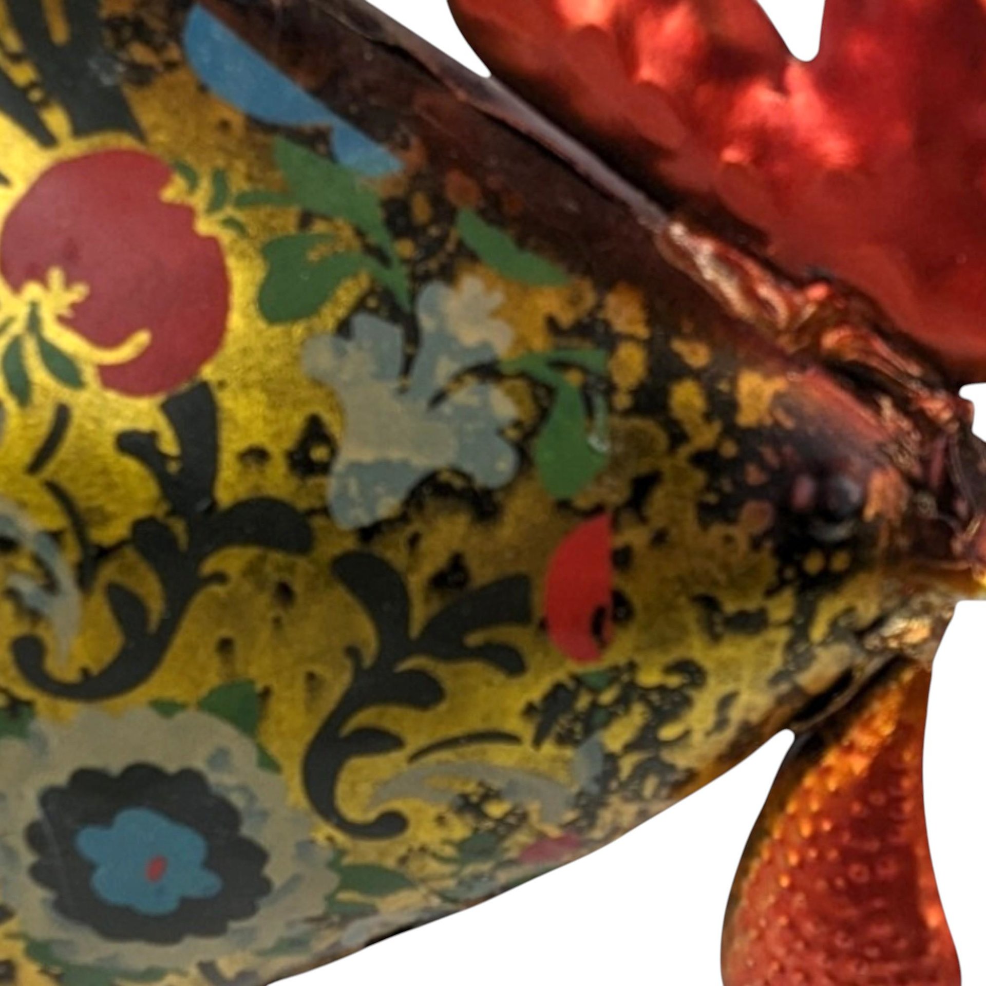 Vintage Floral Metal Rooster Figurine: Farmhouse Kitchen Decor
