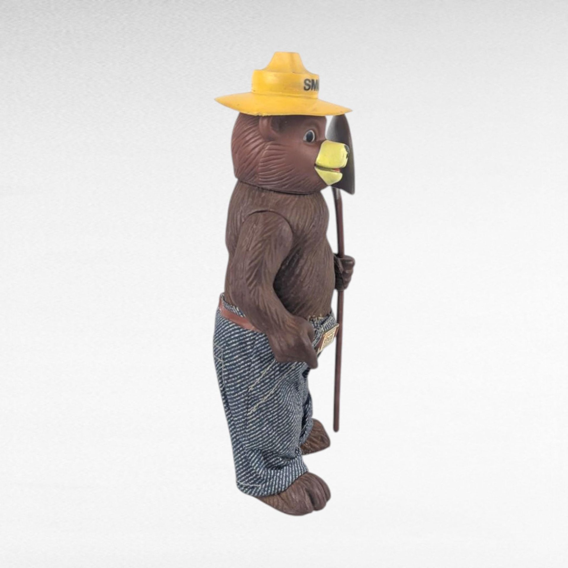 Vintage 1970s R Dakin Smokey the Bear Figure, 8" Vinyl Toy with Shovel, Forest Service Mascot, Americana Decor, National Park