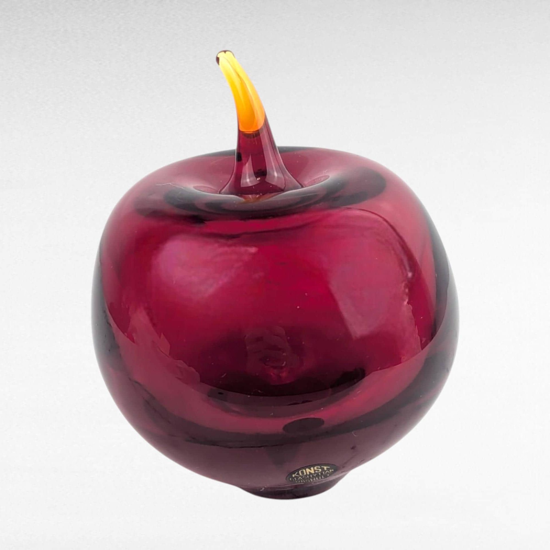 Vintage Swedish Art Glass Apple Paperweight, Red Hand Blown Glass Fruit by Konst Glass, Mid Century Modern Desk Decor, Teacher Appreciation