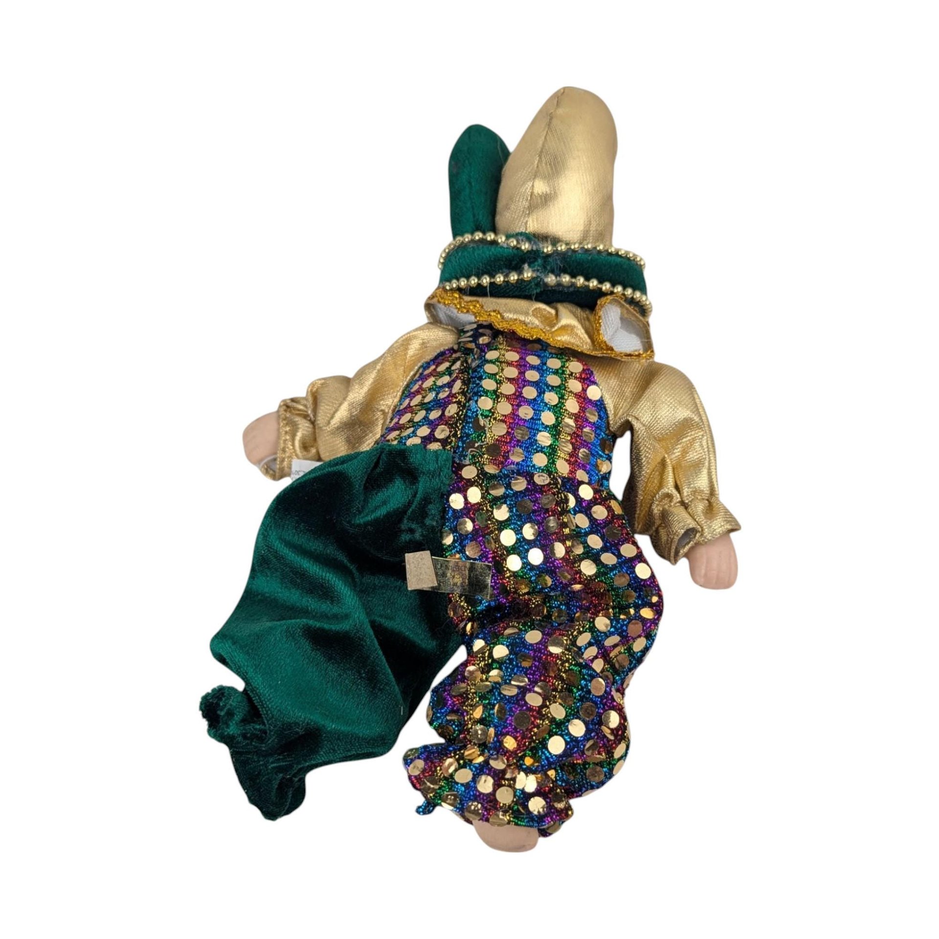 Vintage Little Irish Jester Doll, Porcelain Head Hands Feet, 9.25 Inch Height, Collectible Irish Decor, Whimsical Shelf Display