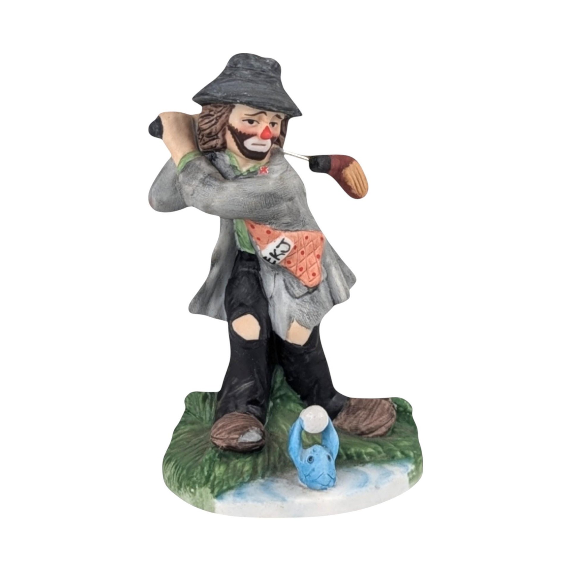 Vintage Flambro Emmett Kelly Jr. Hobo Clown Golf Figurine, Swinging Golf Club, Collectible Clown, Gift for Golfer, 5 Inches, Circus Theme